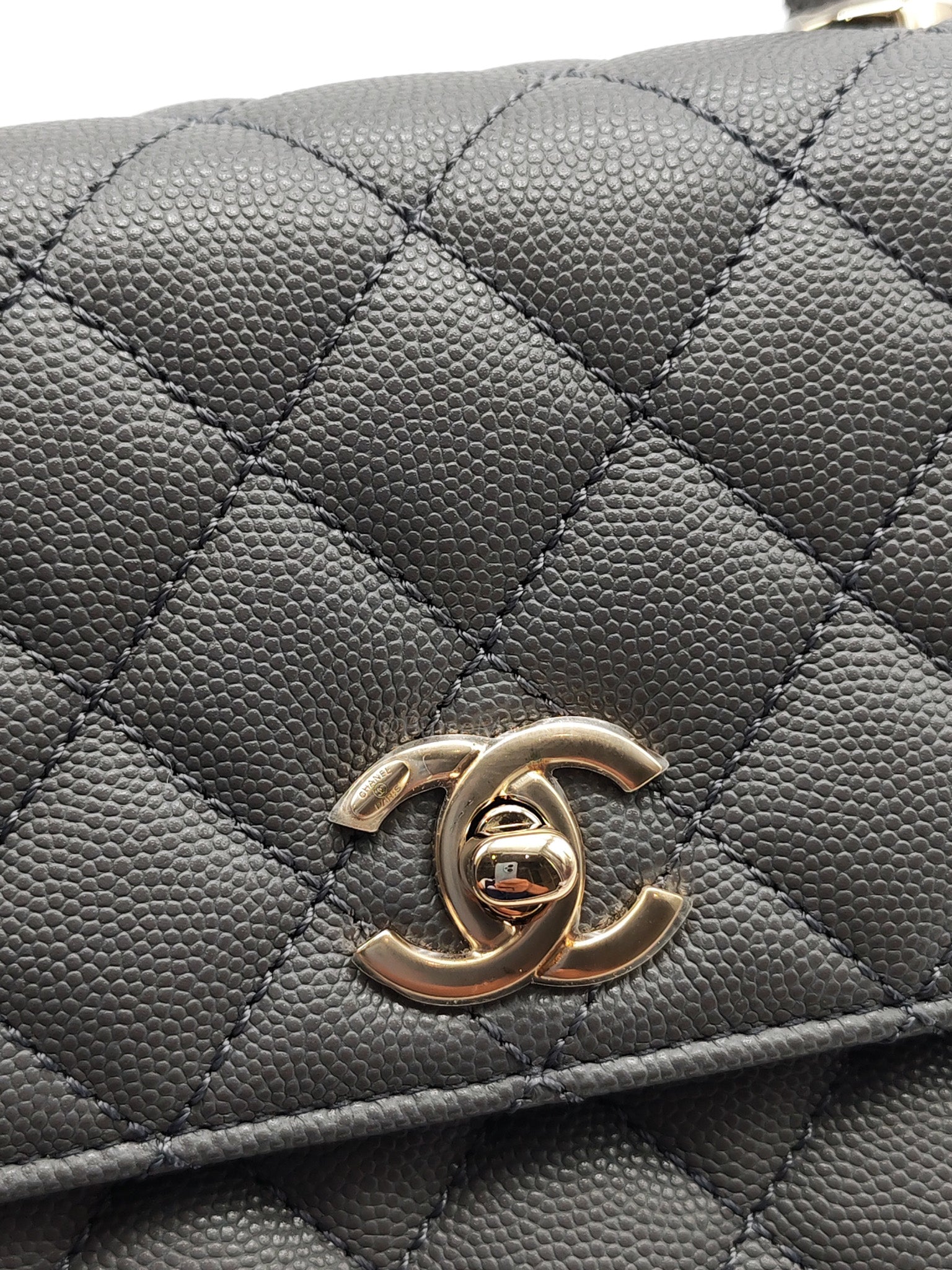 Coco Handle Small in Gray Quilted Caviar Leather & Light Gold Hardware Microchip