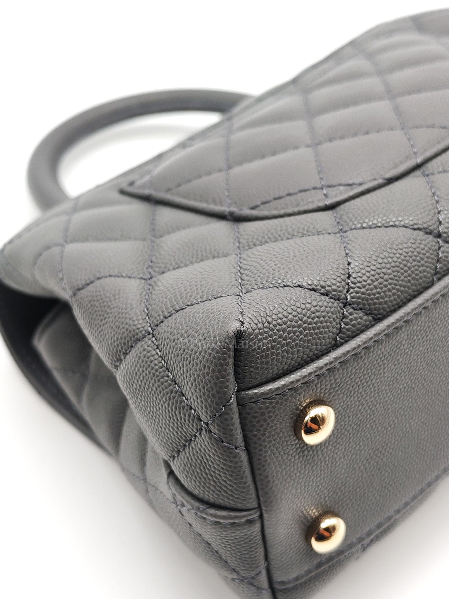 Coco Handle Small in Gray Quilted Caviar Leather & Light Gold Hardware Microchip