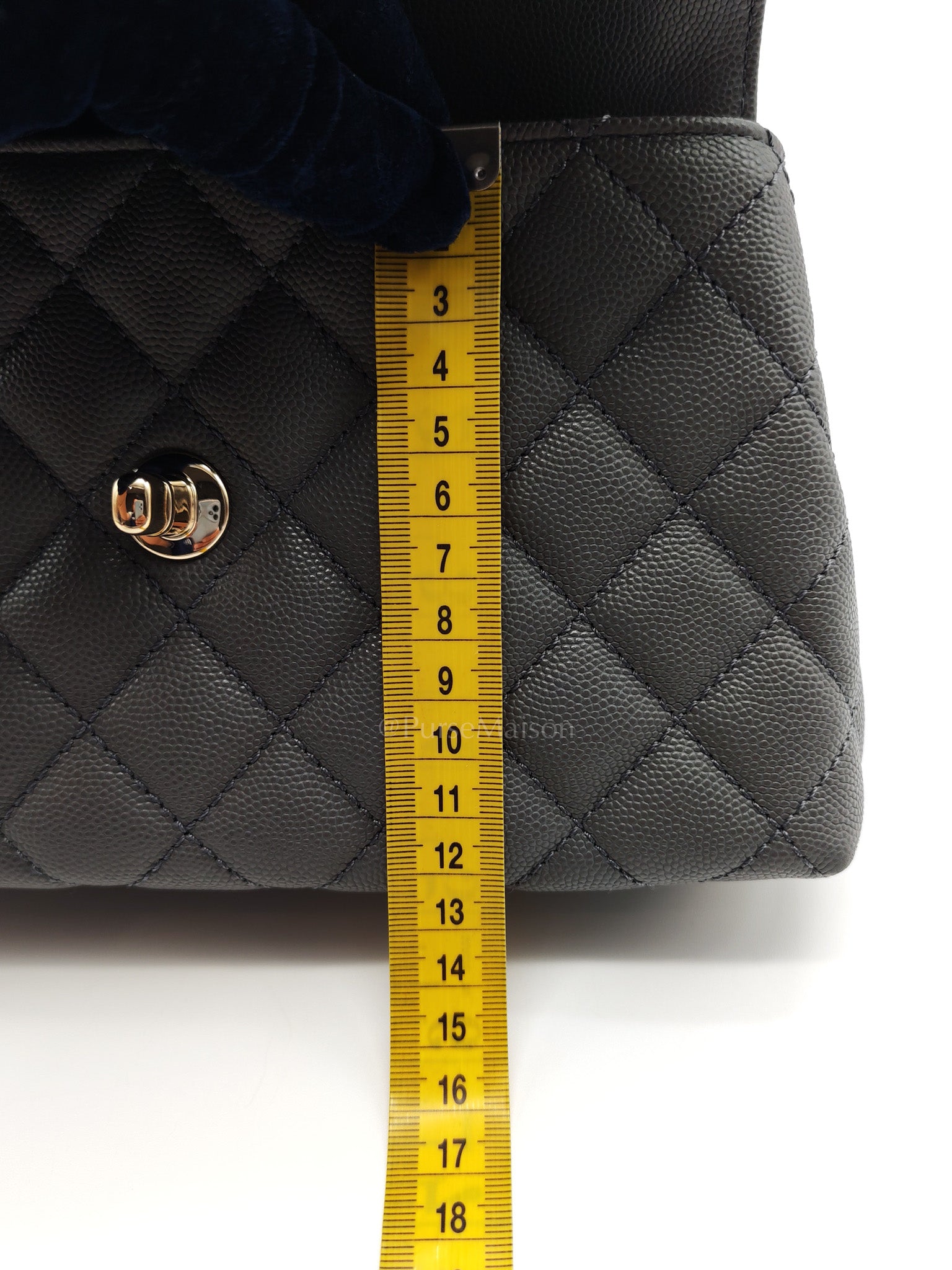 Coco Handle Small in Gray Quilted Caviar Leather & Light Gold Hardware Microchip