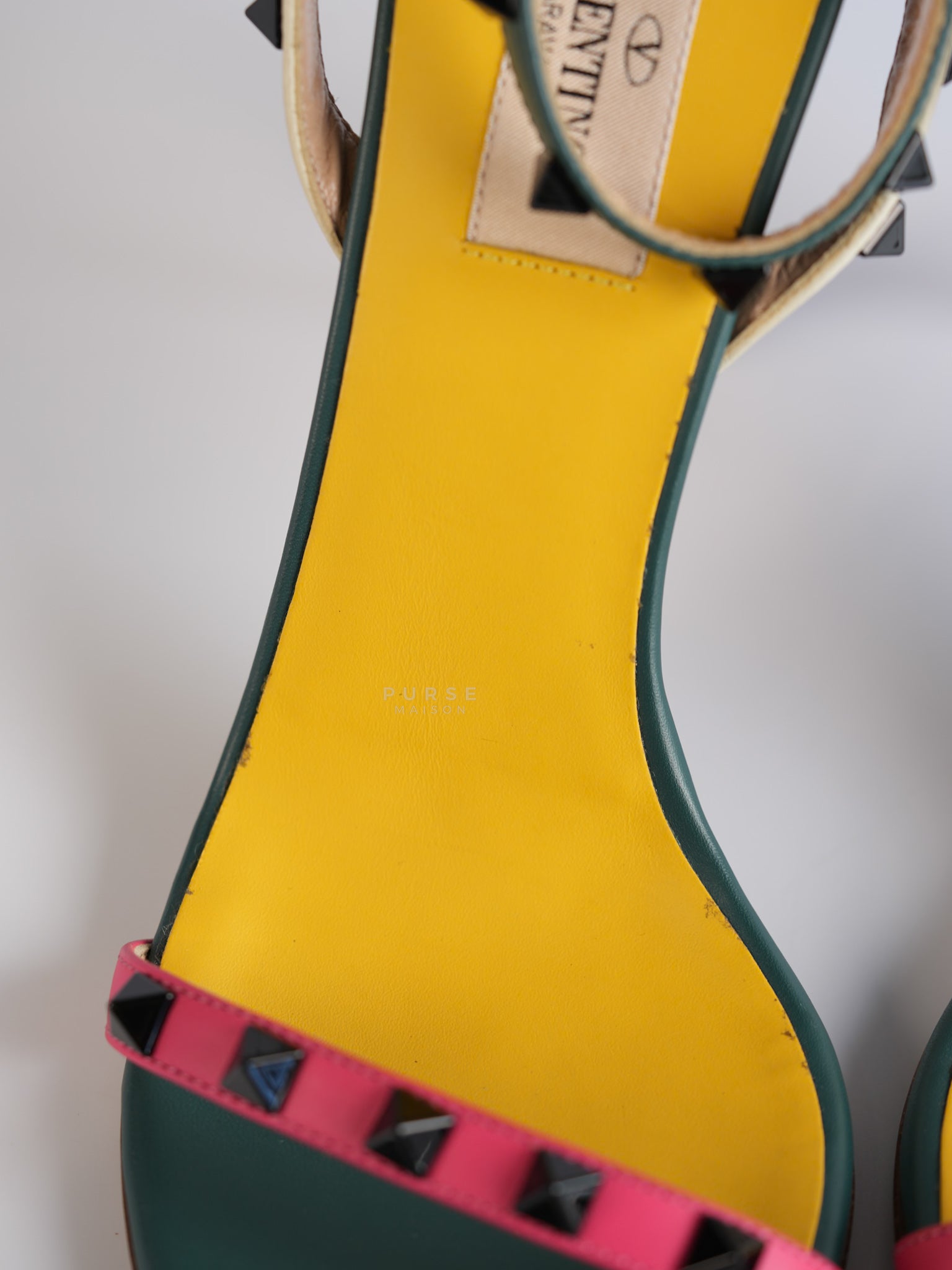 Green Multicolor Leather Rockstud Open Toe Sandals Size 38 EU | Purse Maison Luxury Bags Shop