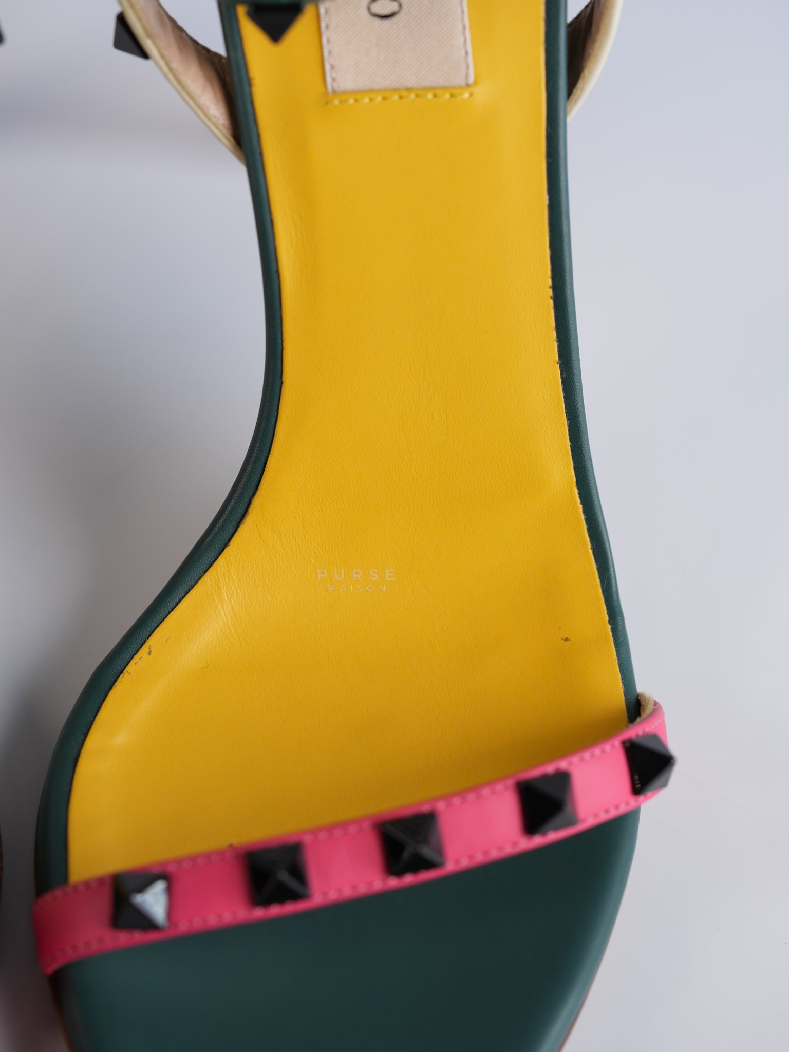 Green Multicolor Leather Rockstud Open Toe Sandals Size 38 EU | Purse Maison Luxury Bags Shop