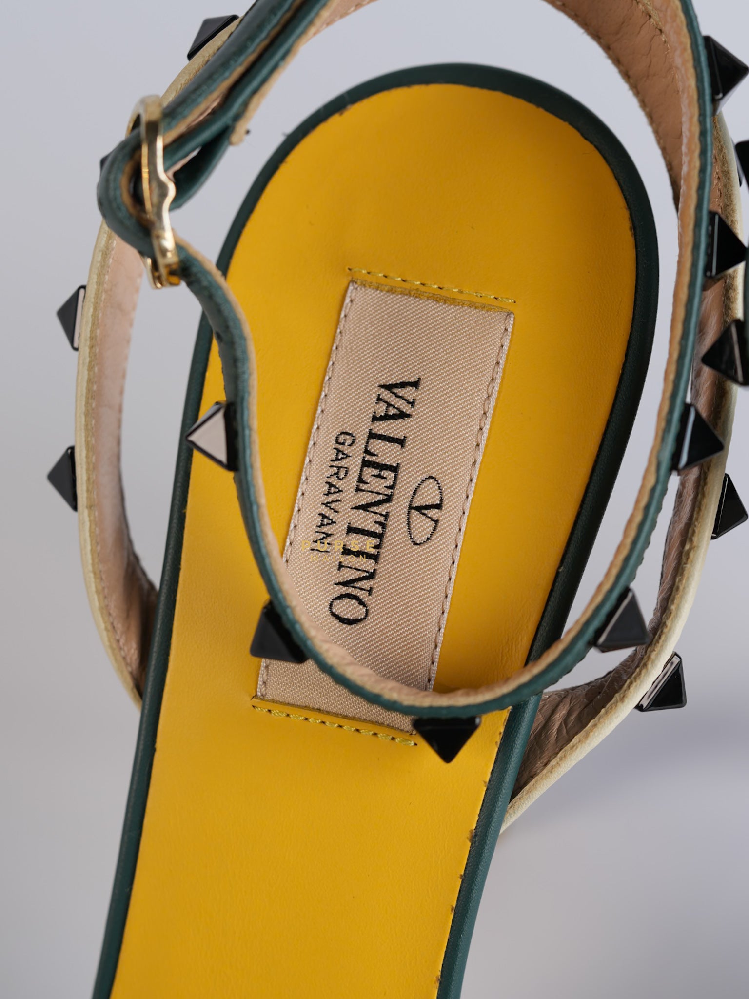 Green Multicolor Leather Rockstud Open Toe Sandals Size 38 EU | Purse Maison Luxury Bags Shop