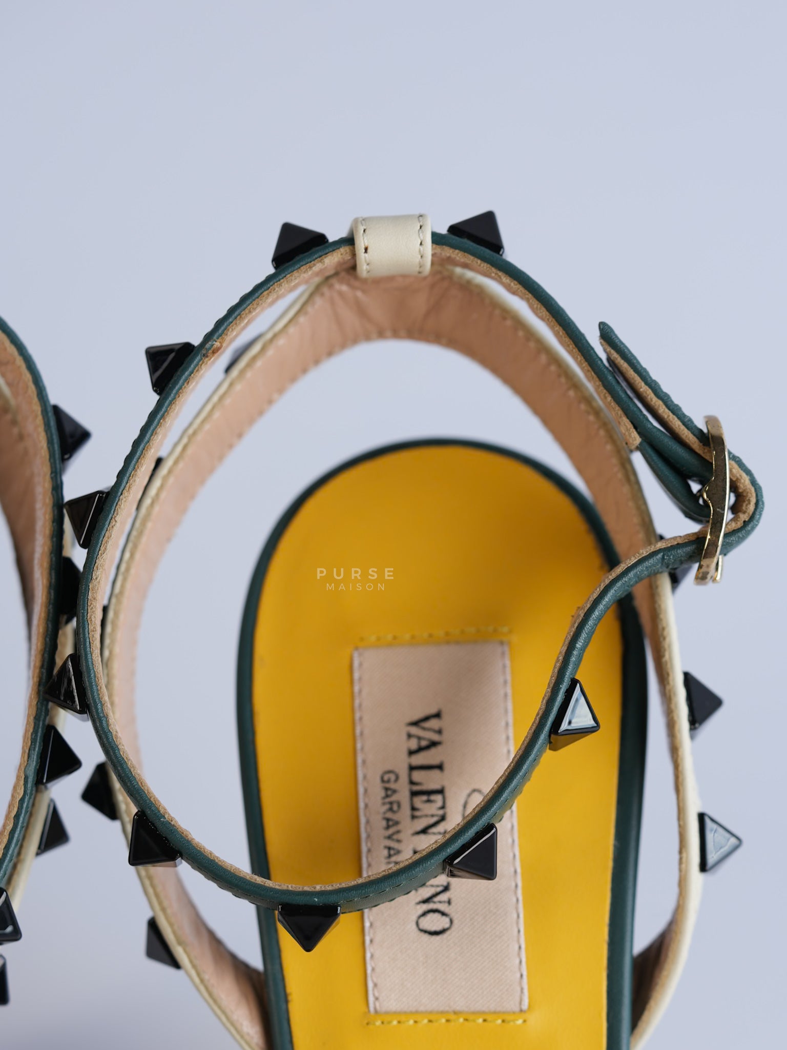 Green Multicolor Leather Rockstud Open Toe Sandals Size 38 EU | Purse Maison Luxury Bags Shop