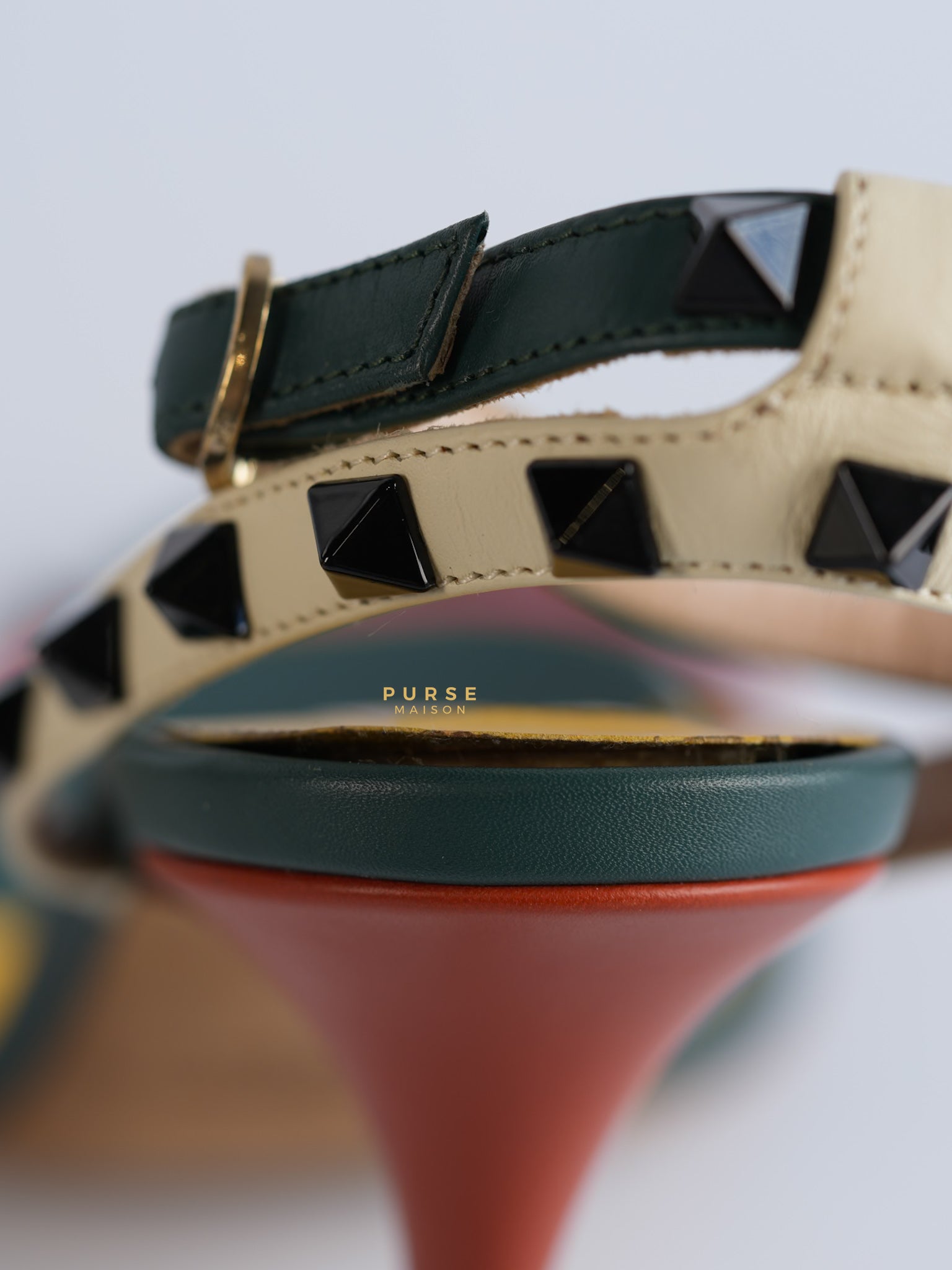 Green Multicolor Leather Rockstud Open Toe Sandals Size 38 EU | Purse Maison Luxury Bags Shop