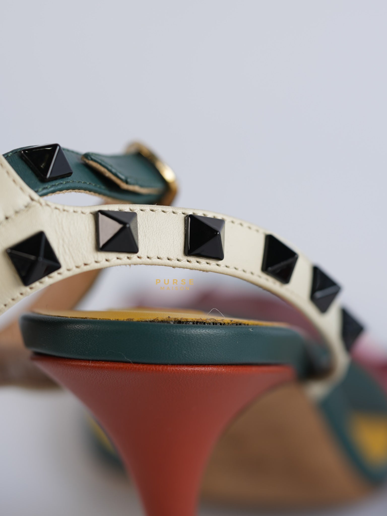 Green Multicolor Leather Rockstud Open Toe Sandals Size 38 EU | Purse Maison Luxury Bags Shop