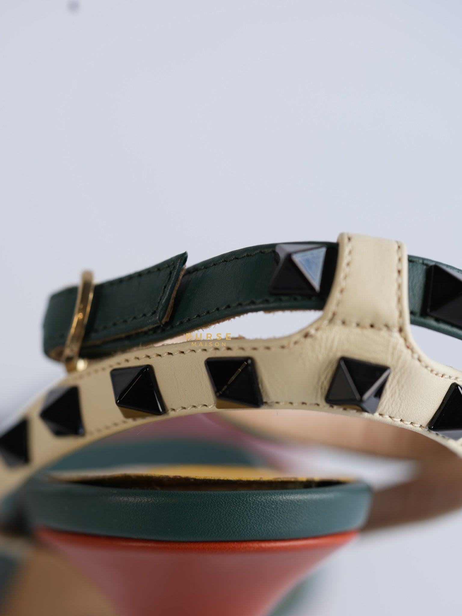 Green Multicolor Leather Rockstud Open Toe Sandals Size 38 EU | Purse Maison Luxury Bags Shop