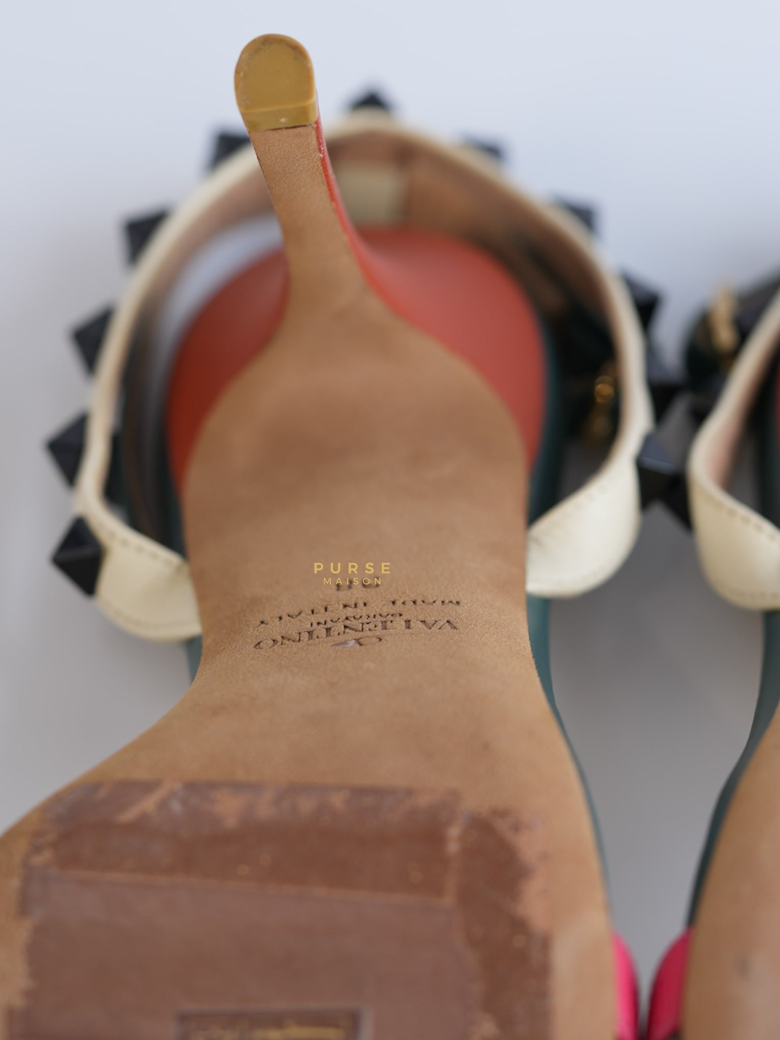 Green Multicolor Leather Rockstud Open Toe Sandals Size 38 EU | Purse Maison Luxury Bags Shop