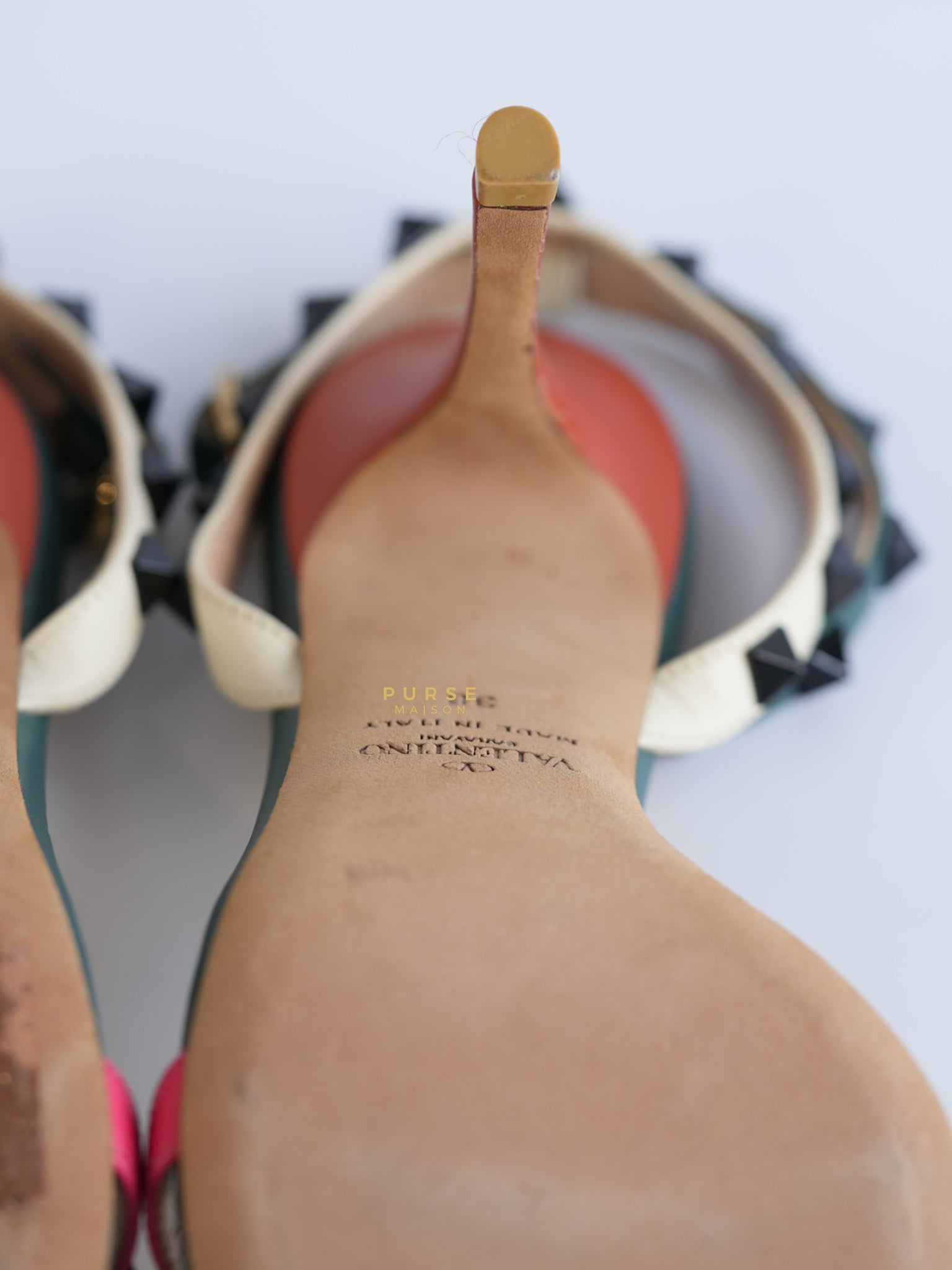 Green Multicolor Leather Rockstud Open Toe Sandals Size 38 EU | Purse Maison Luxury Bags Shop