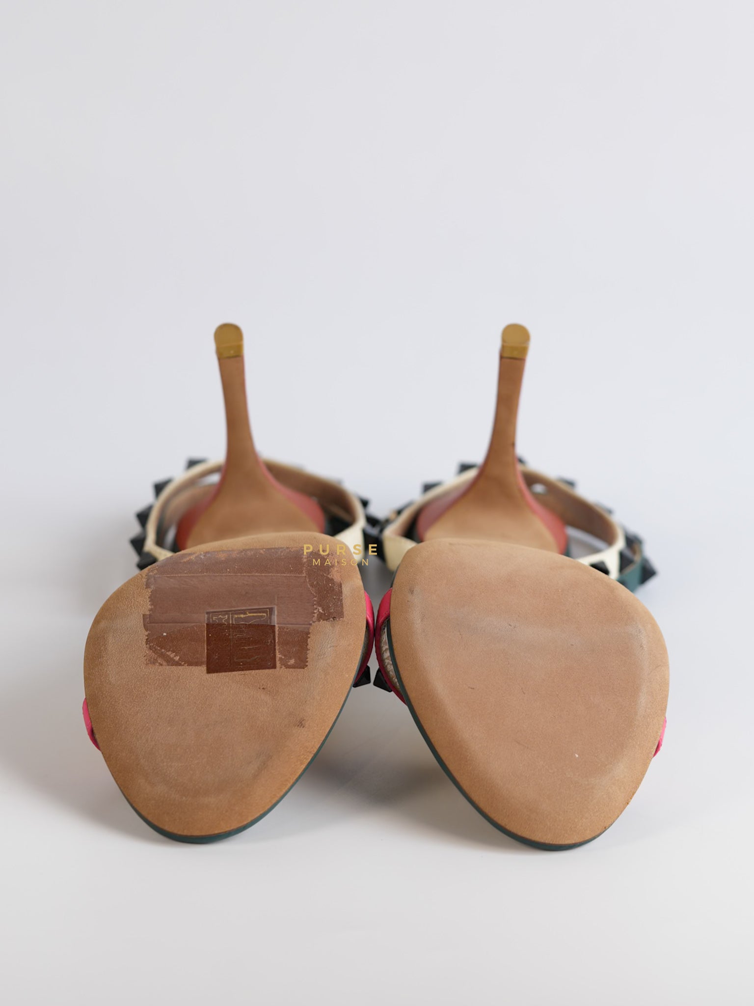 Green Multicolor Leather Rockstud Open Toe Sandals Size 38 EU | Purse Maison Luxury Bags Shop