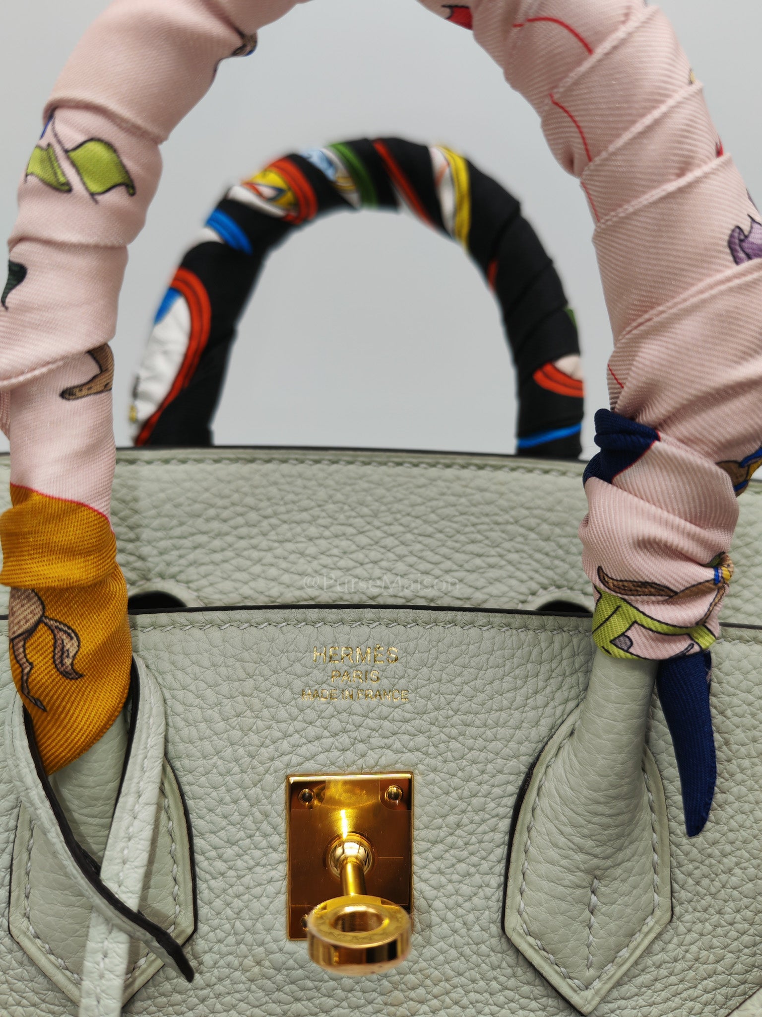Birkin 25 Retourne in Gris Neve Togo Leather & Gold Hardware Stamp B(2023) with Free Twilly