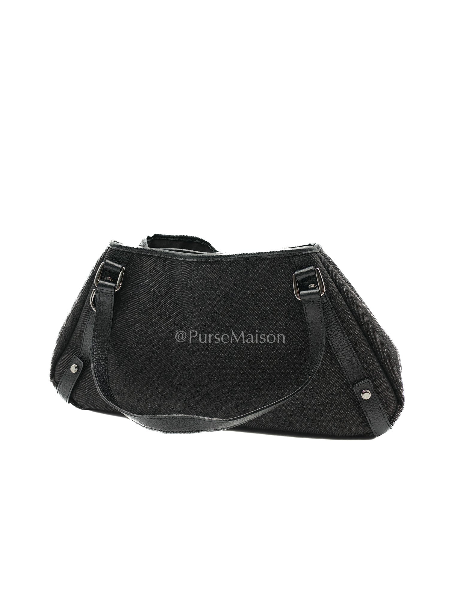 Gucci Abbey D-Ring Shoulder Bag in Black GG Supreme Denim Canvas | Purse Maison Luxury Bags Shop