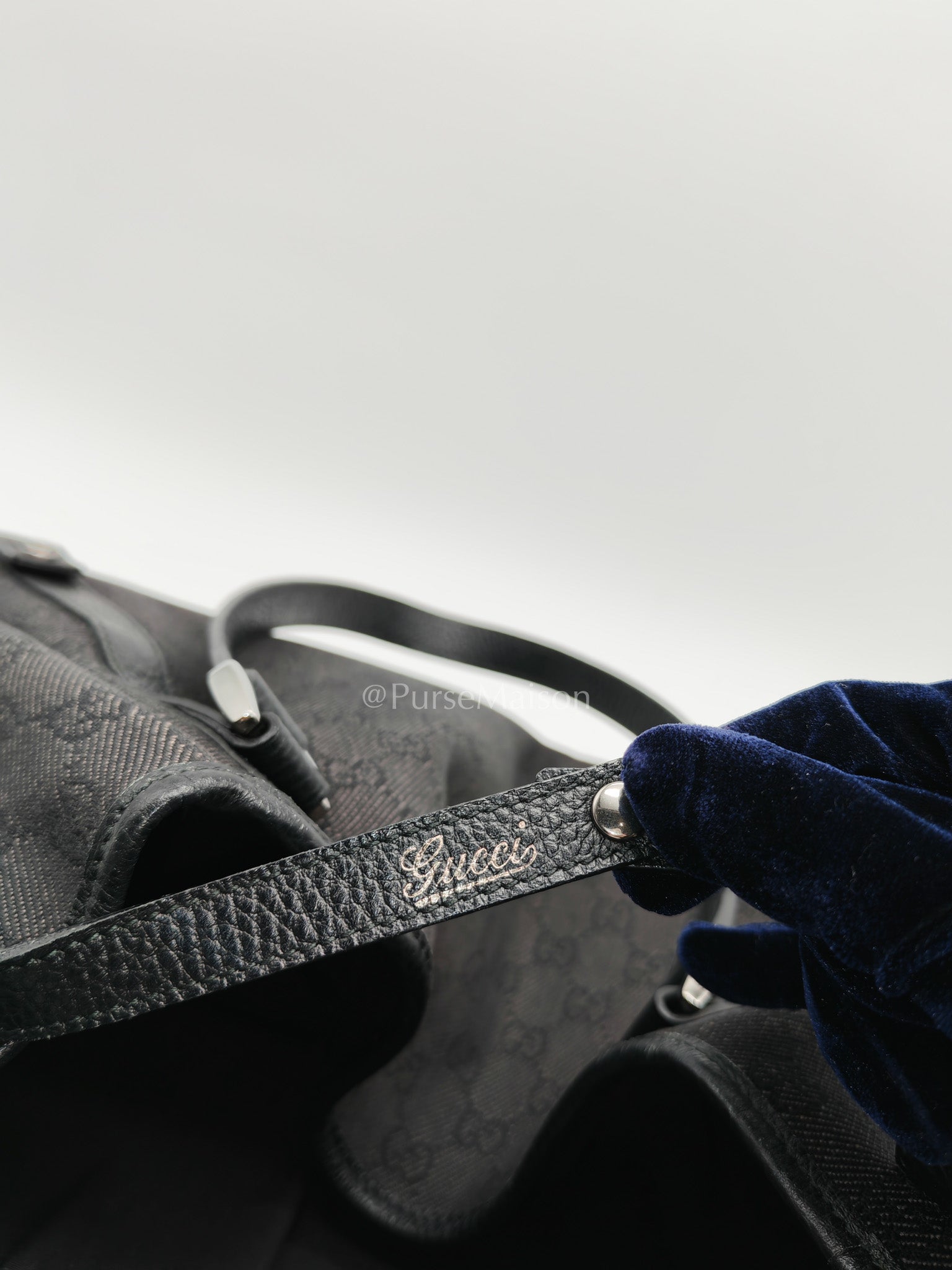 Gucci Abbey D-Ring Shoulder Bag in Black GG Supreme Denim Canvas | Purse Maison Luxury Bags Shop