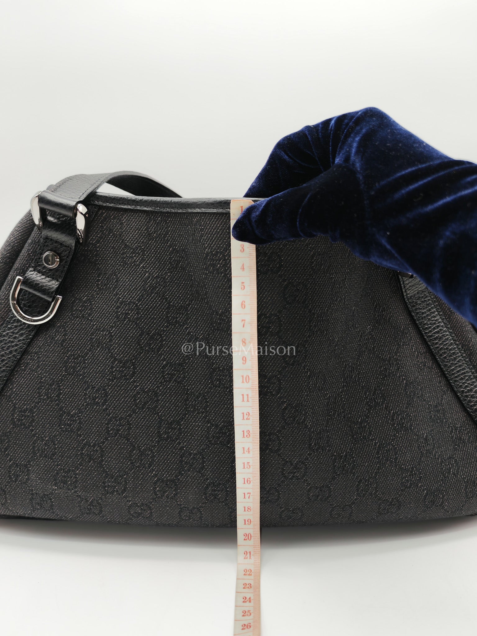 Gucci Abbey D-Ring Shoulder Bag in Black GG Supreme Denim Canvas | Purse Maison Luxury Bags Shop