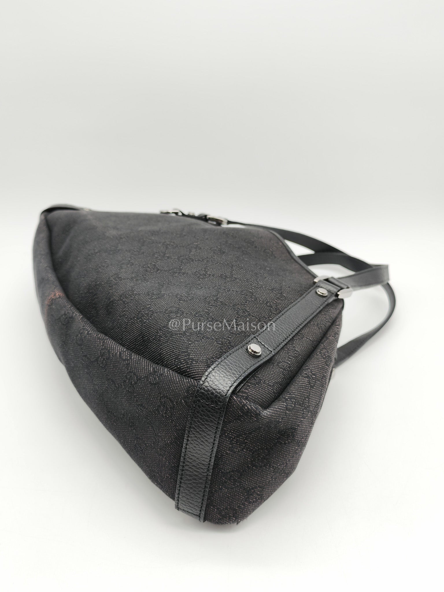 Gucci Abbey D-Ring Shoulder Bag in Black GG Supreme Denim Canvas | Purse Maison Luxury Bags Shop