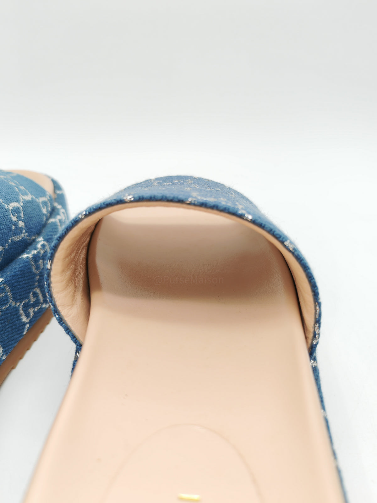 Gucci Angelina Platform 55mm Slide Sandals in Blue Tea New Denim GG Monogram Size 37 Eu (25 cm) | Purse Maison Luxury Bags Shop