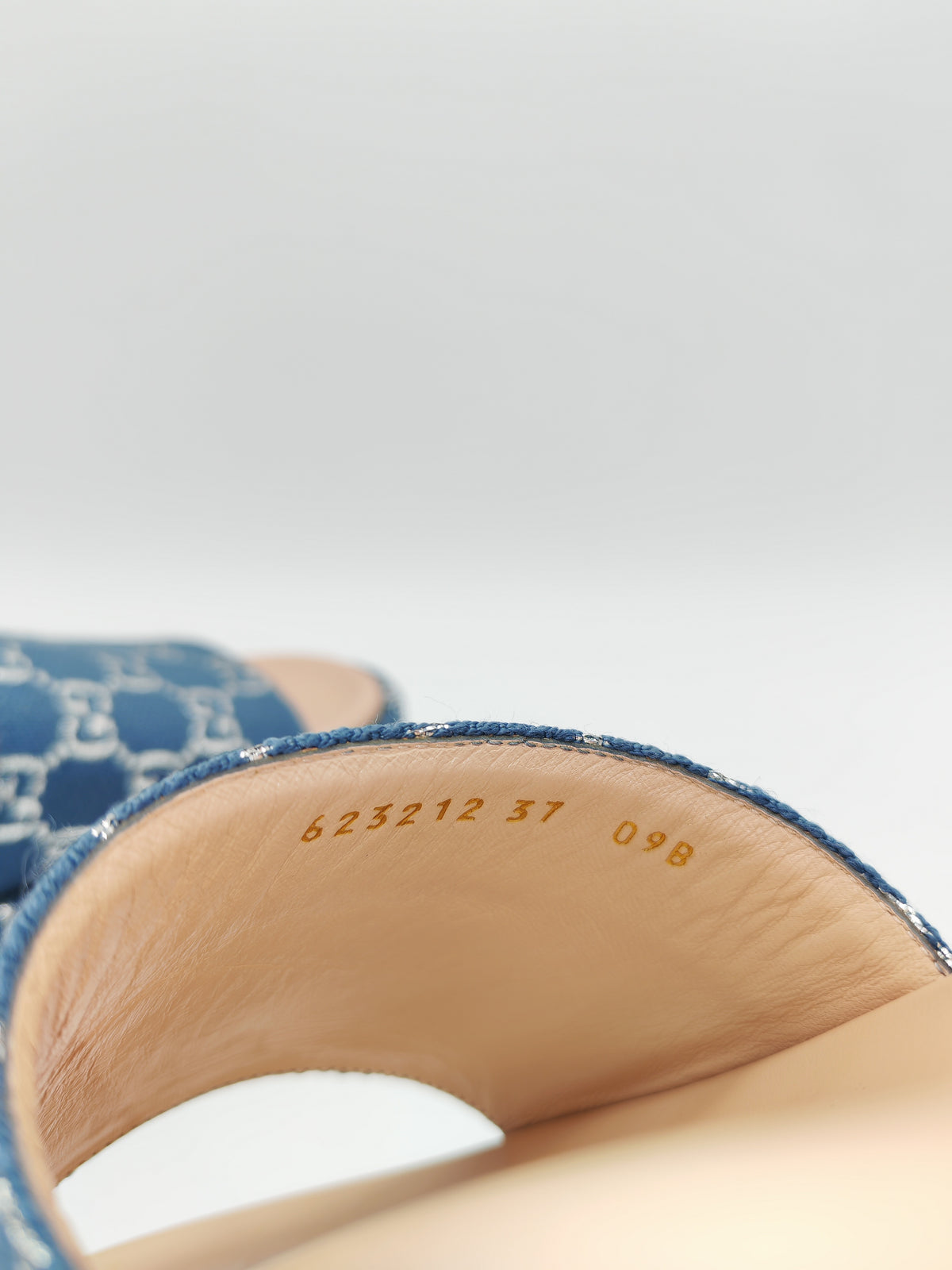 Gucci Angelina Platform 55mm Slide Sandals in Blue Tea New Denim GG Monogram Size 37 Eu (25 cm) | Purse Maison Luxury Bags Shop