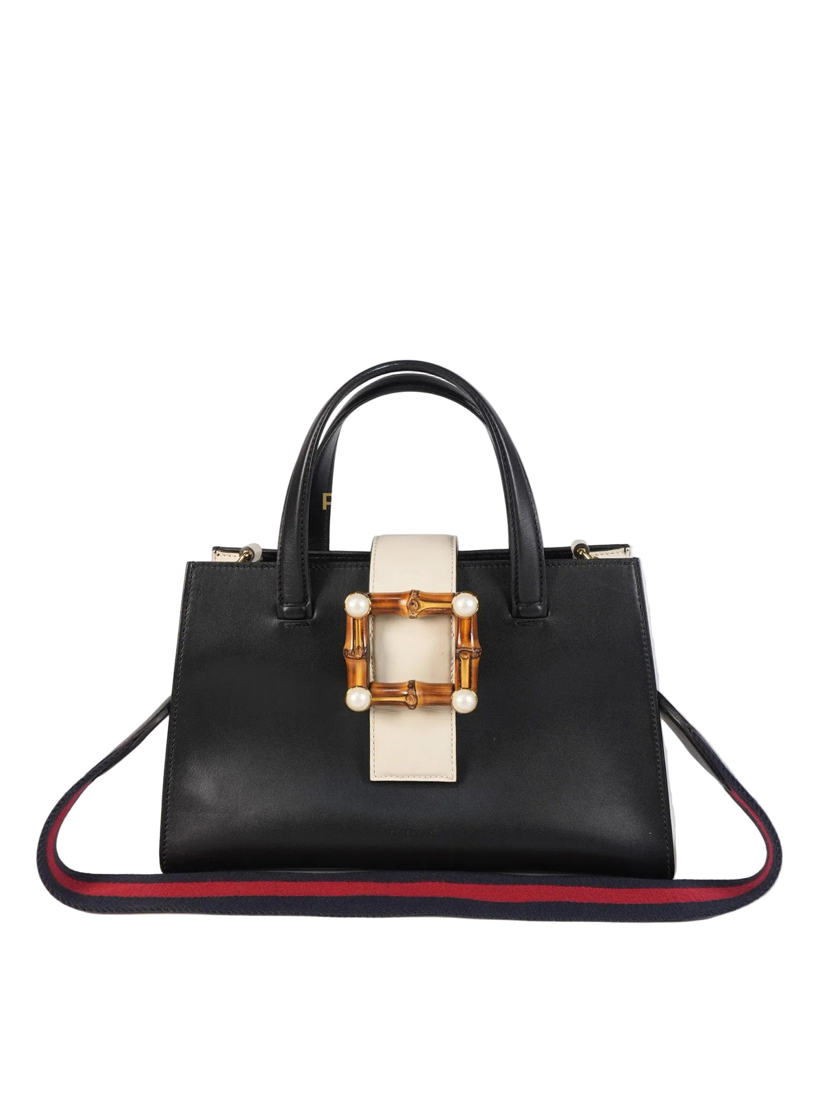 Bamboo Buckle Bi-Color Black/White Tote Bag | Purse Maison Luxury Bags Shop