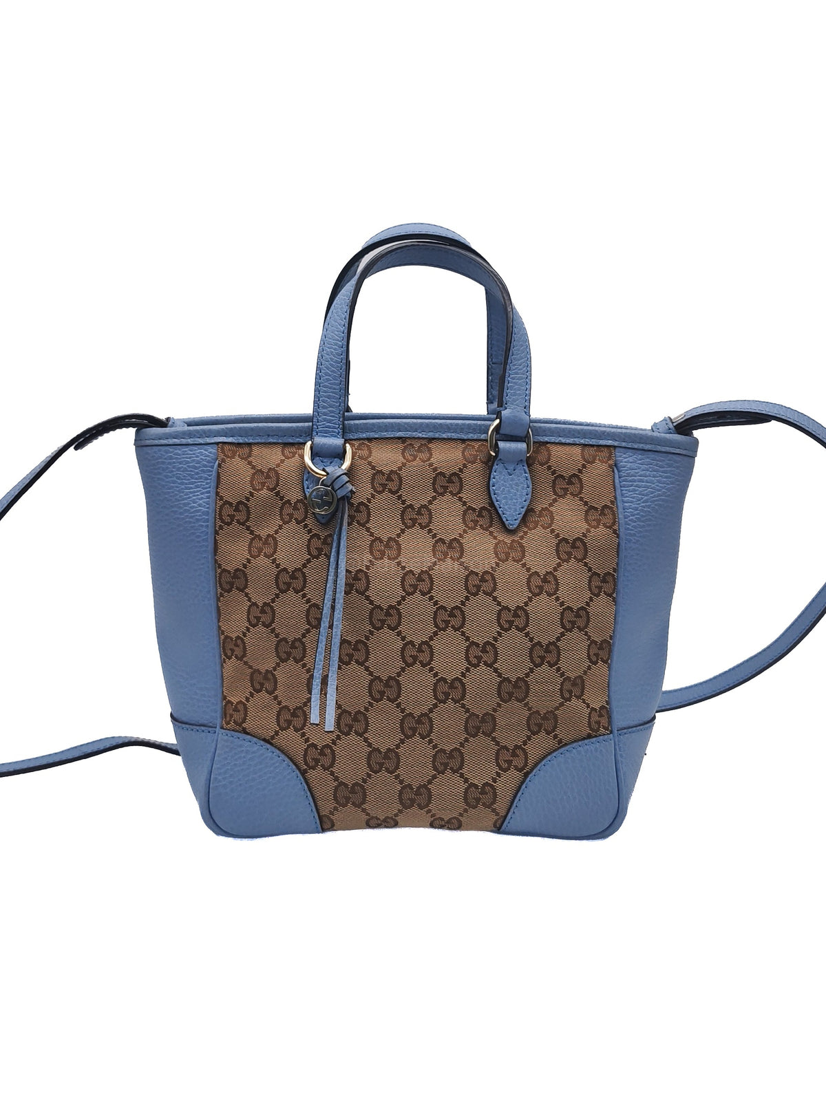 Gucci Bree Tote Bag Small in GG Supreme Canvas and Light Blue Leather | Purse Maison Luxury Bags Shop