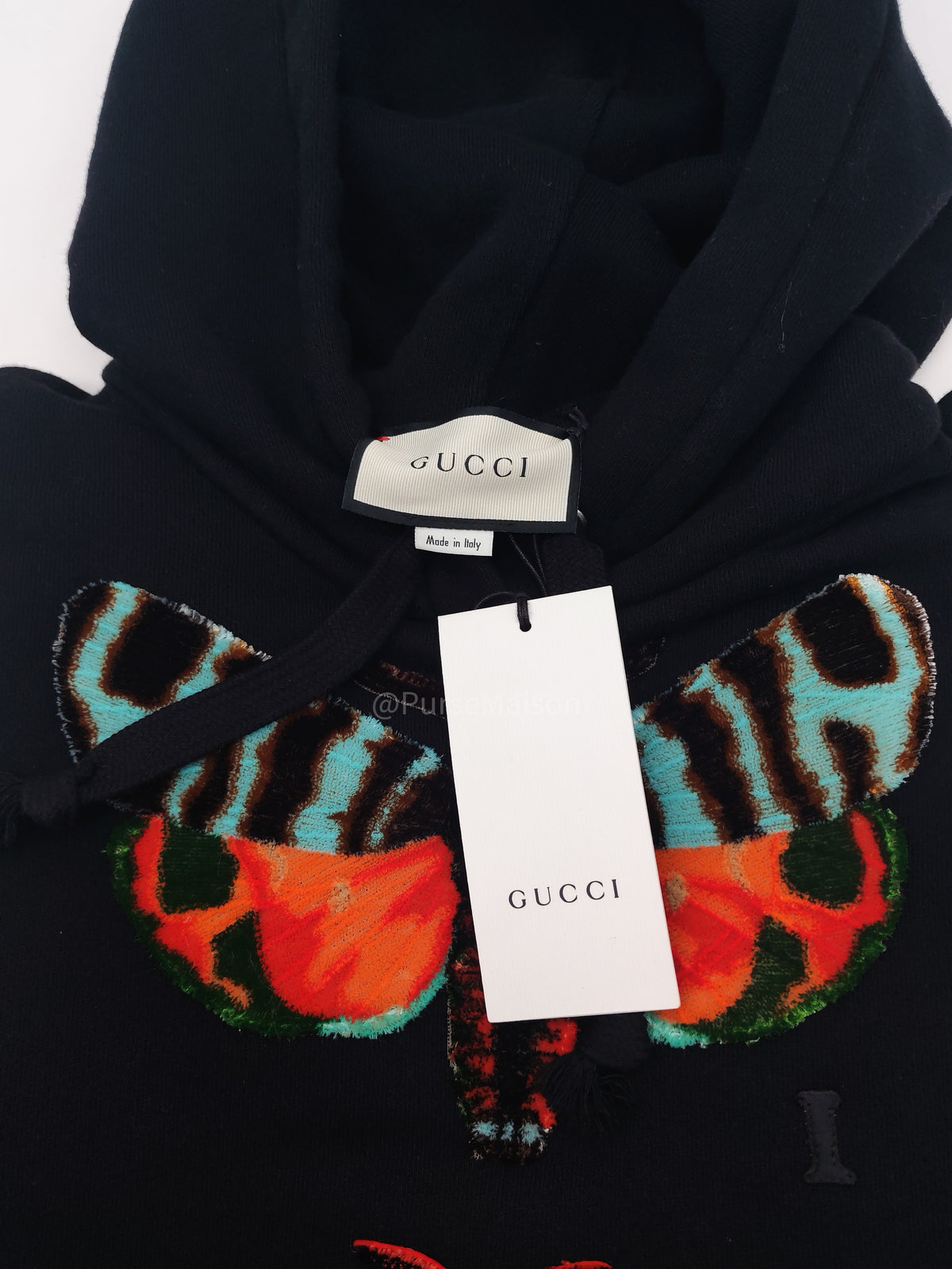 Gucci Butterfly/Moth Embroidered Hoodie Medium in Black and Red Multi Color Design | Purse Maison Luxury Bags Shop