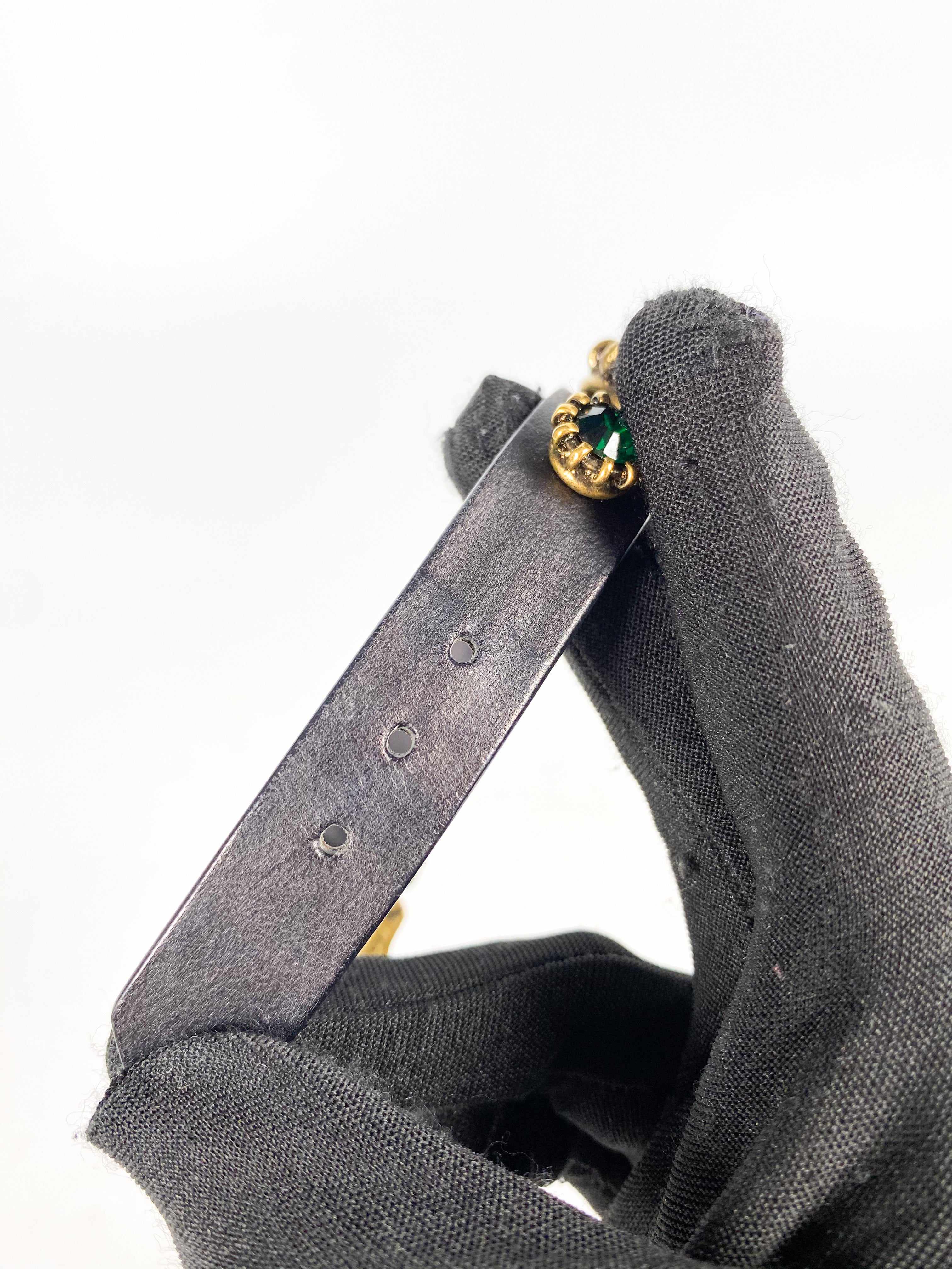 Gucci Feline Head and Crystal Black Leather Bracelet