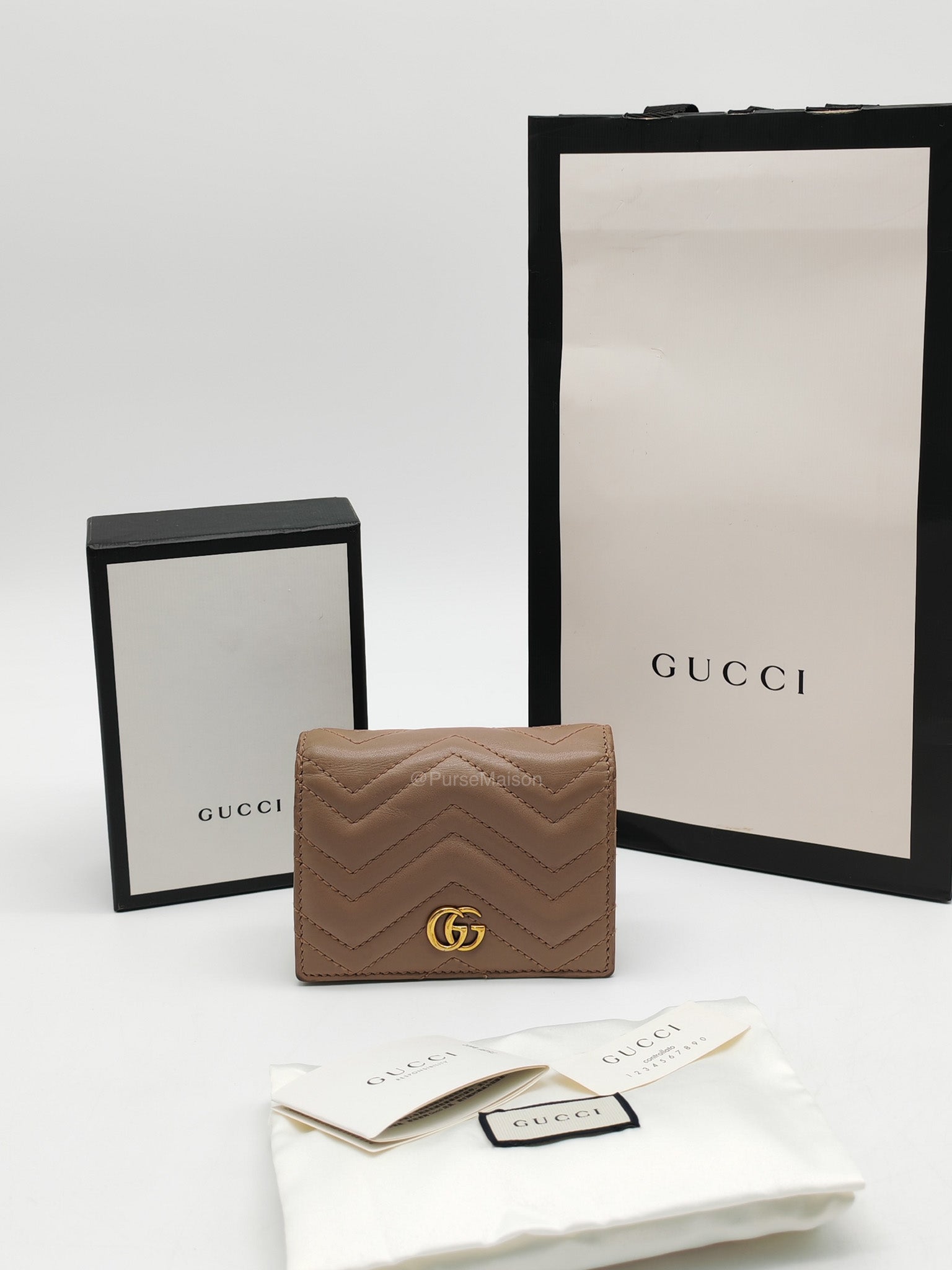 Gucci GG Marmont Bifold Wallet in Dusty Rose Calfskin Leather | Purse Maison Luxury Bags Shop