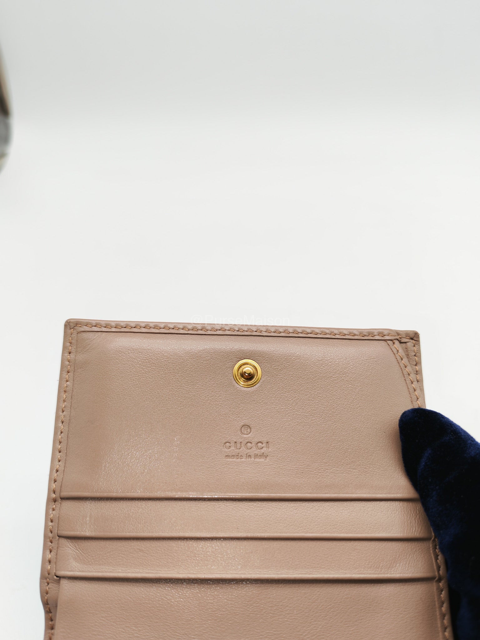 Gucci GG Marmont Card Case Wallet in Dusty Rose Chevron Matelasse Leather | Purse Maison Luxury Bags Shop