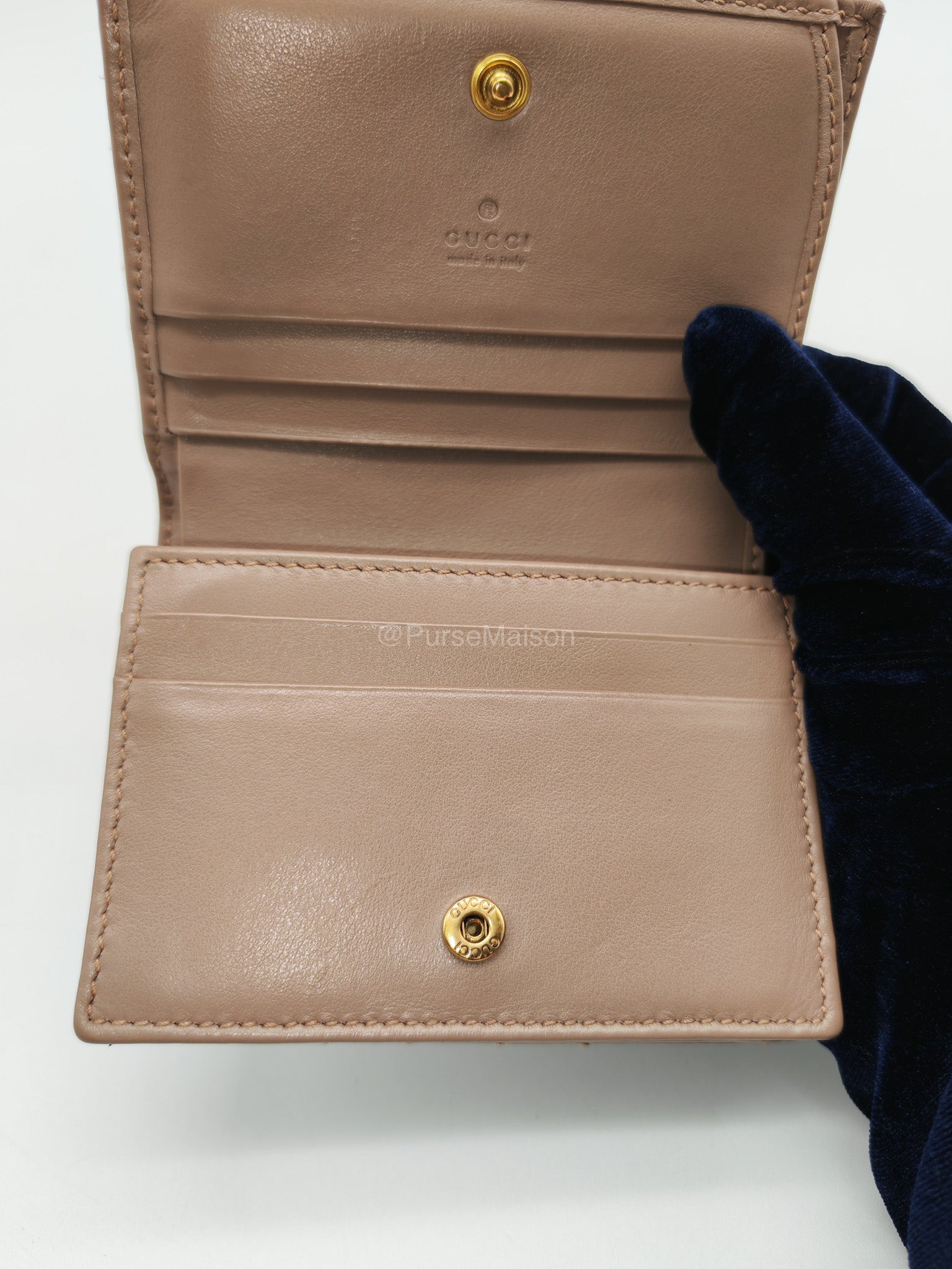 Gucci GG Marmont Card Case Wallet in Dusty Rose Chevron Matelasse Leather | Purse Maison Luxury Bags Shop