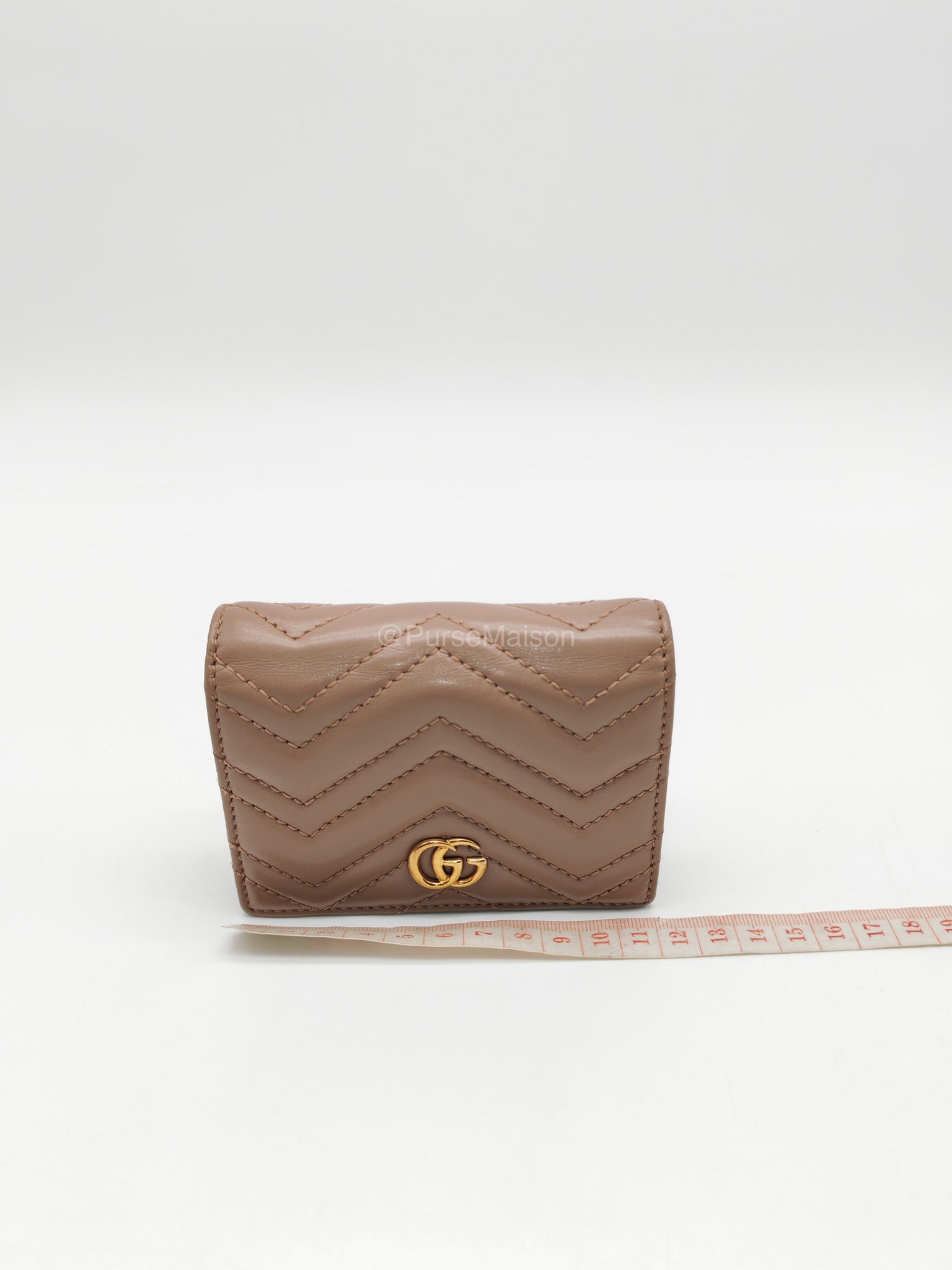 Gucci GG Marmont Card Case Wallet in Dusty Rose Chevron Matelasse Leather | Purse Maison Luxury Bags Shop