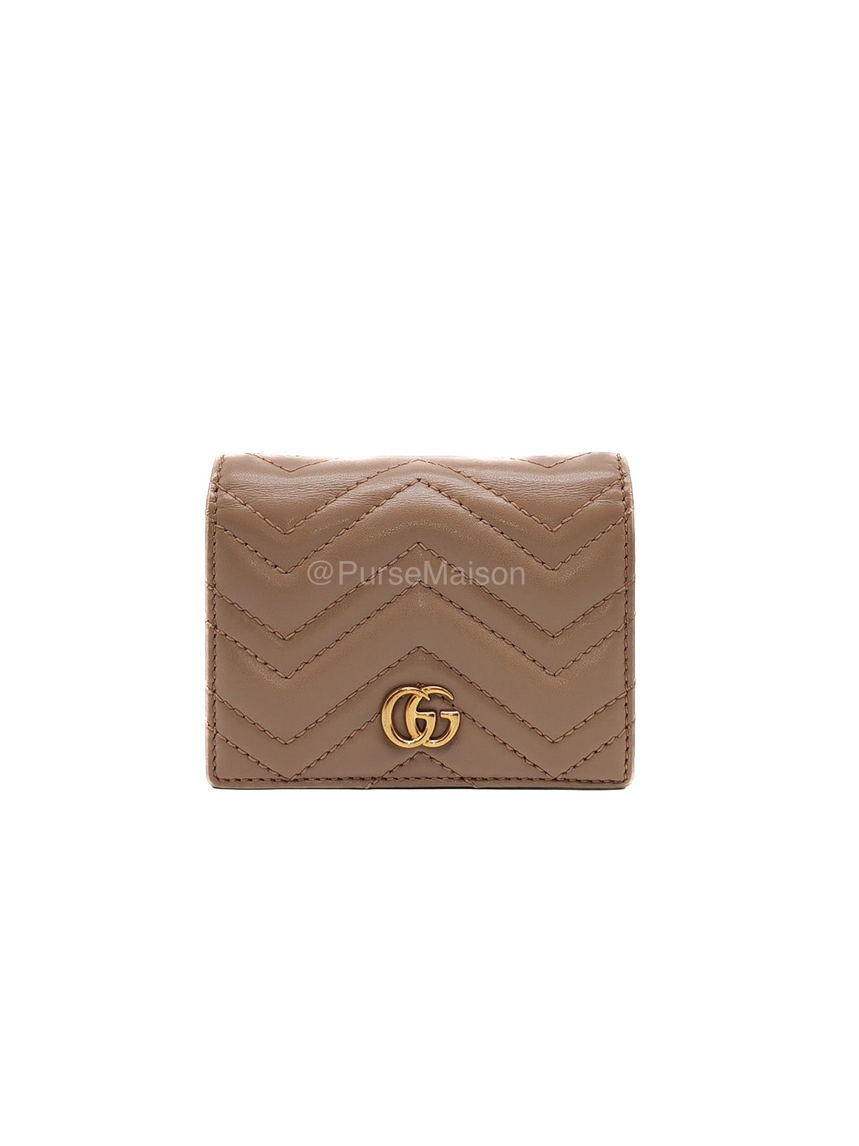 Gucci GG Marmont Card Case Wallet in Dusty Rose Chevron Matelasse Leather | Purse Maison Luxury Bags Shop