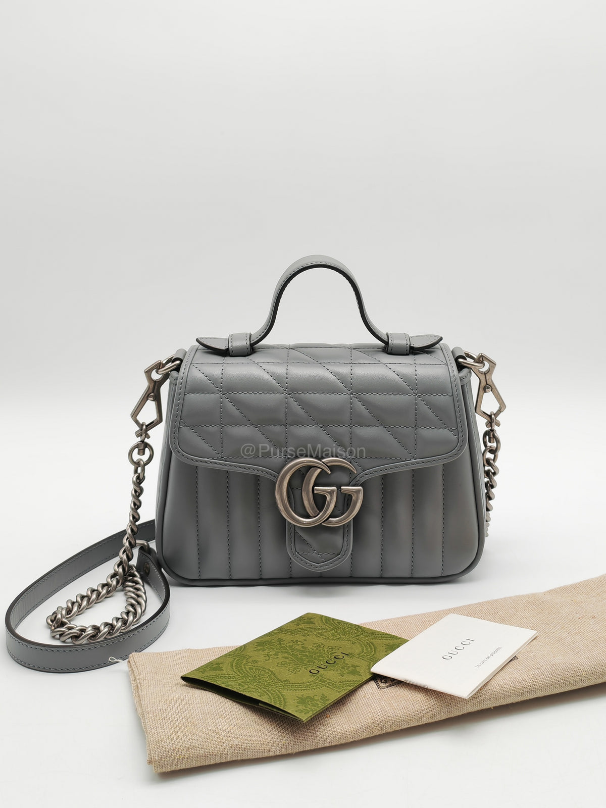 Gucci GG Marmont Mini Top Handle Bag in Gray | Purse Maison Luxury Bags Shop