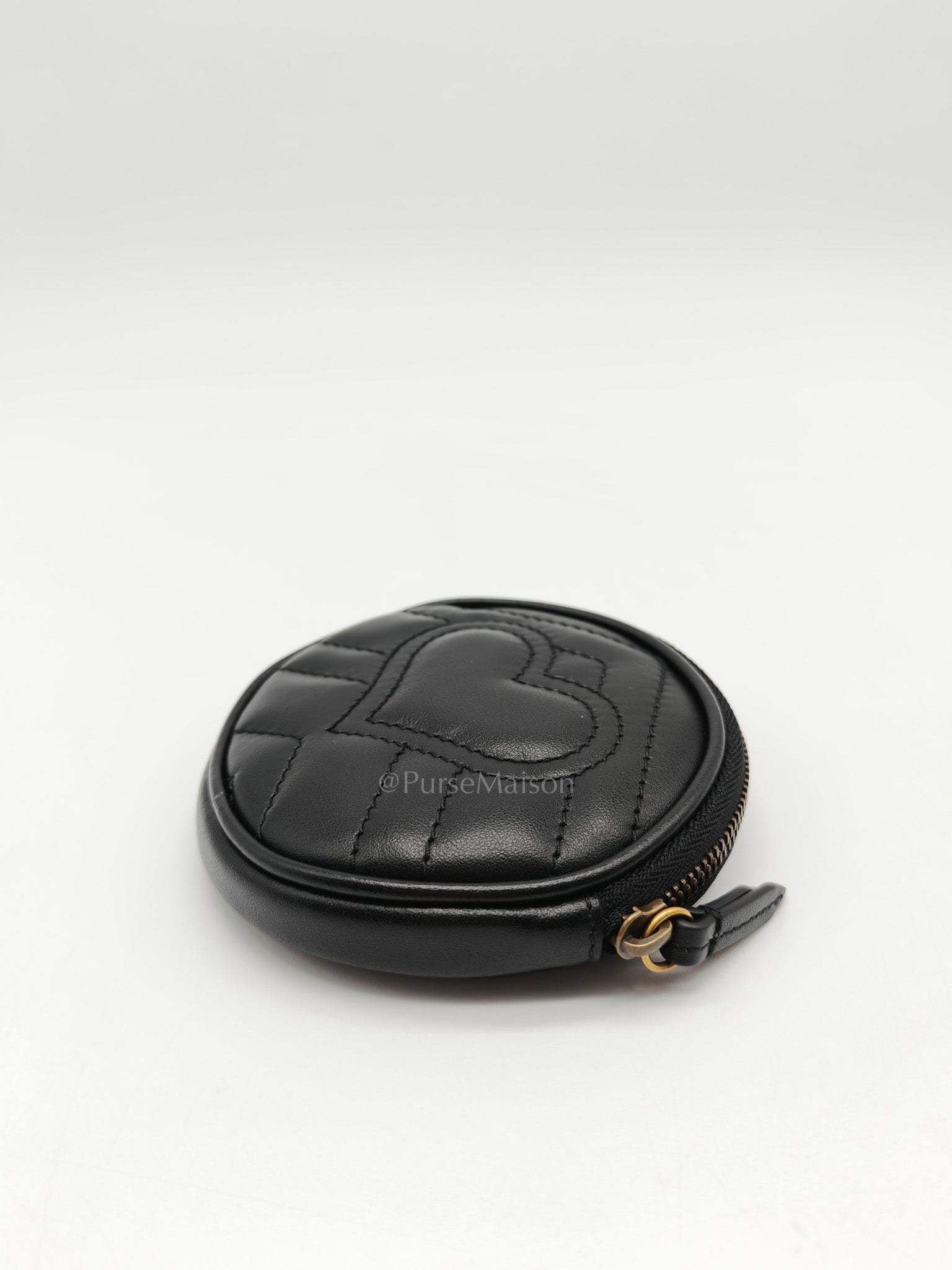 GG Marmont Round Coin Purse in Black Matellasse Leather | Purse Maison Luxury Bags Shop