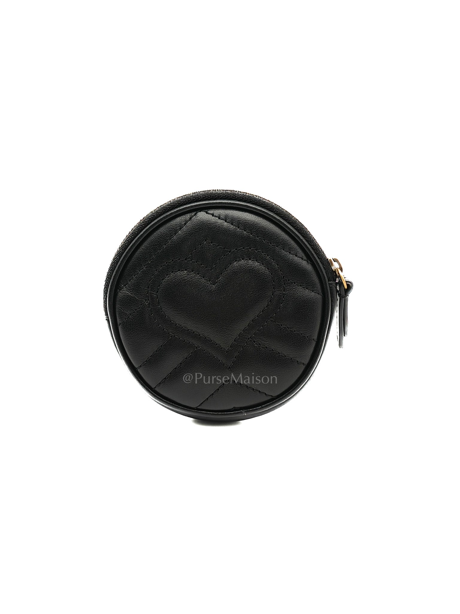 GG Marmont Round Coin Purse in Black Matellasse Leather | Purse Maison Luxury Bags Shop