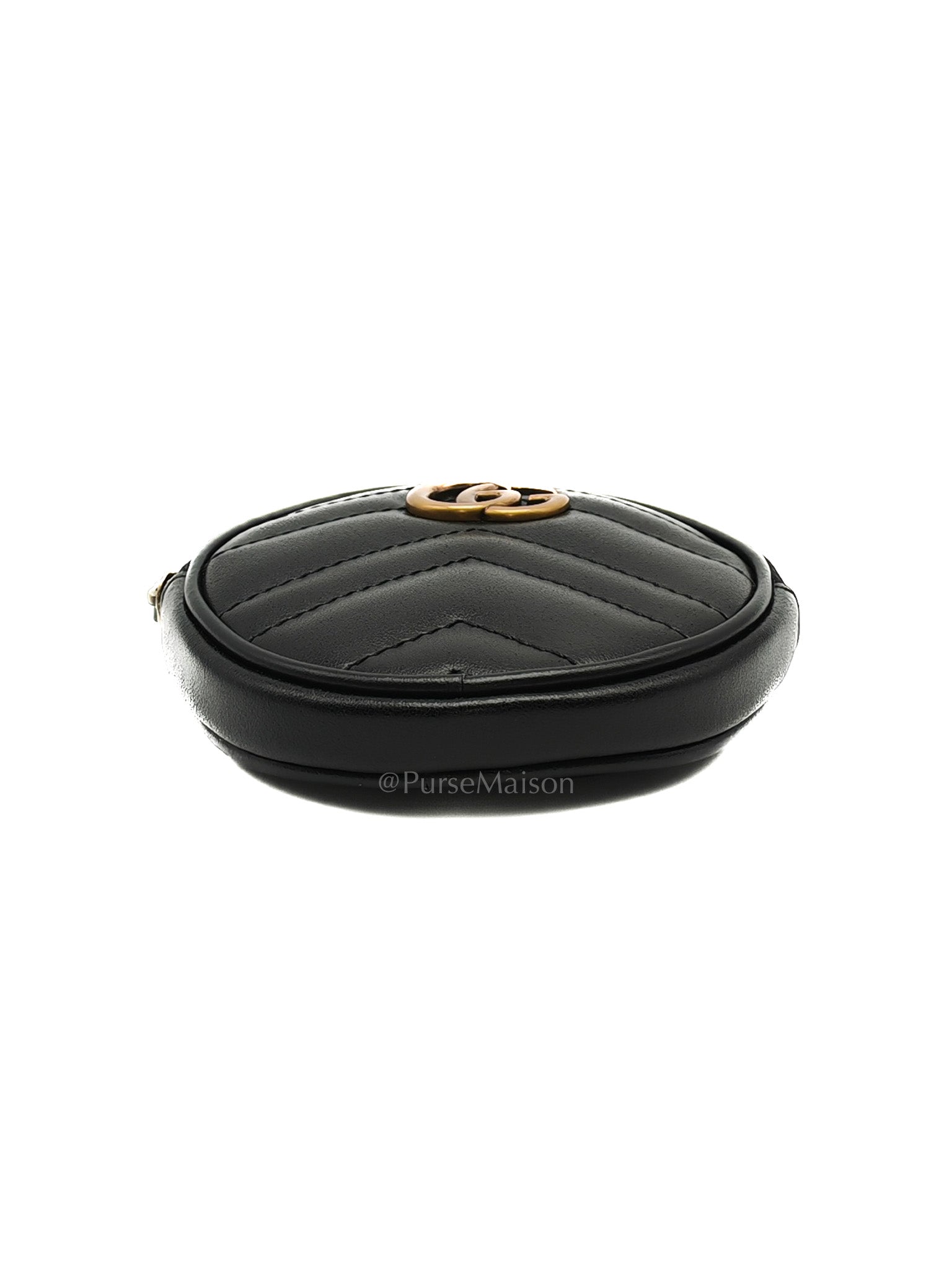 GG Marmont Round Coin Purse in Black Matellasse Leather | Purse Maison Luxury Bags Shop