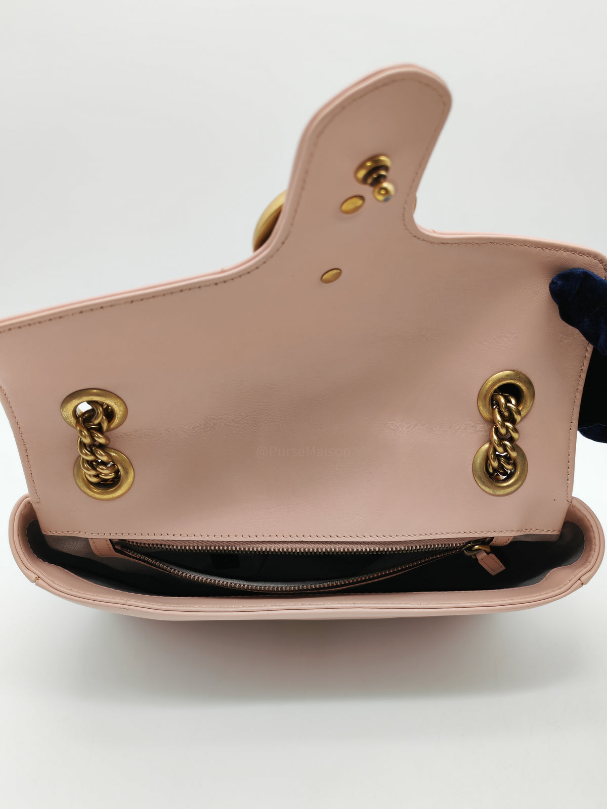 Gucci GG Marmont Small Shoulder Bag in Dusty Pink Chevron Quilted Matelasse Calfskin Leather and Aged Gold Hardware | Purse Maison Luxury Bags Shop