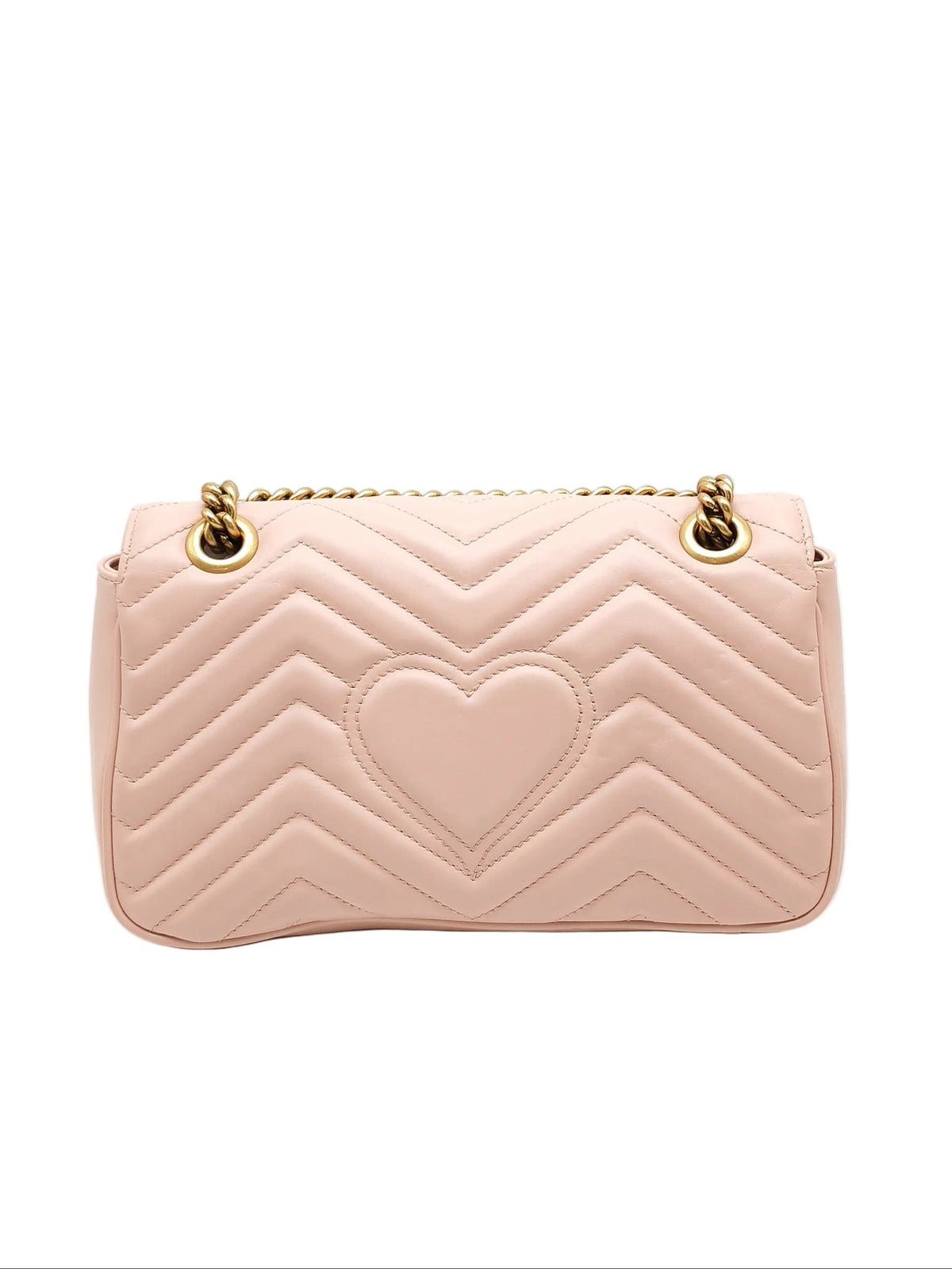 Gucci GG Marmont Small Shoulder Bag in Dusty Pink Chevron Quilted Matelasse Calfskin Leather and Aged Gold Hardware | Purse Maison Luxury Bags Shop