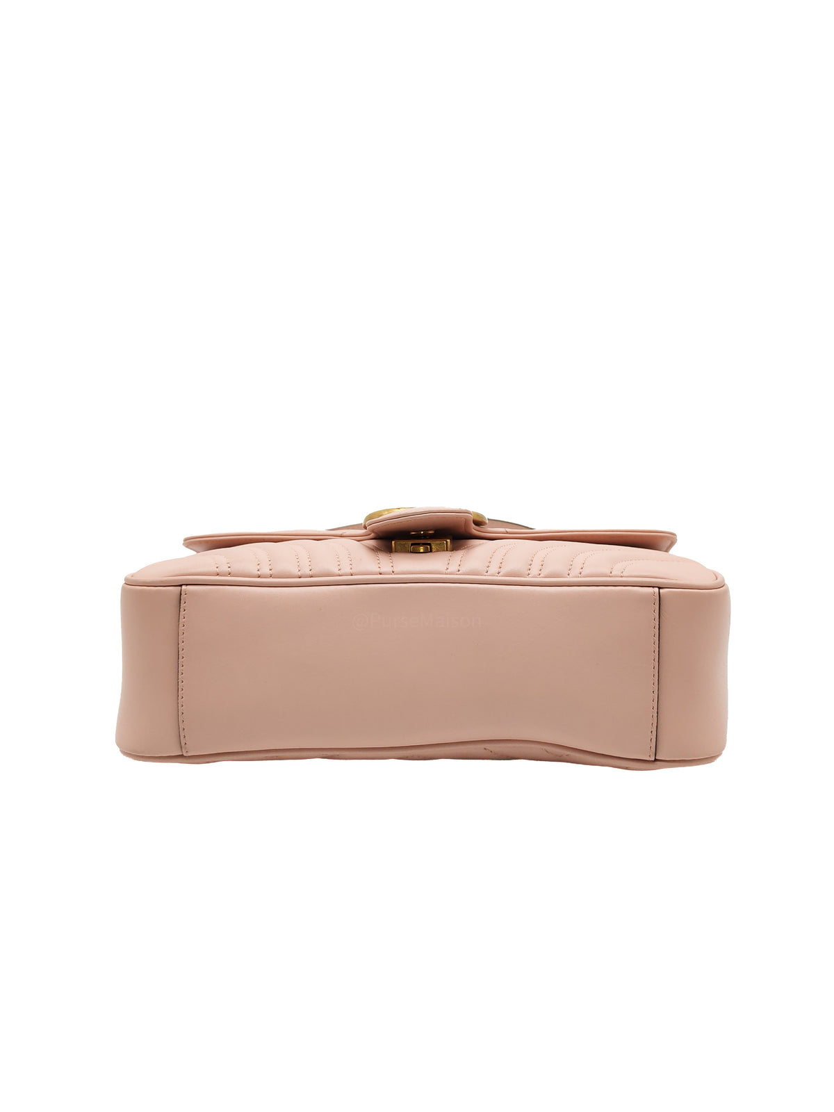 Gucci GG Marmont Small Shoulder Bag in Dusty Pink Chevron Quilted Matelasse Calfskin Leather and Aged Gold Hardware | Purse Maison Luxury Bags Shop