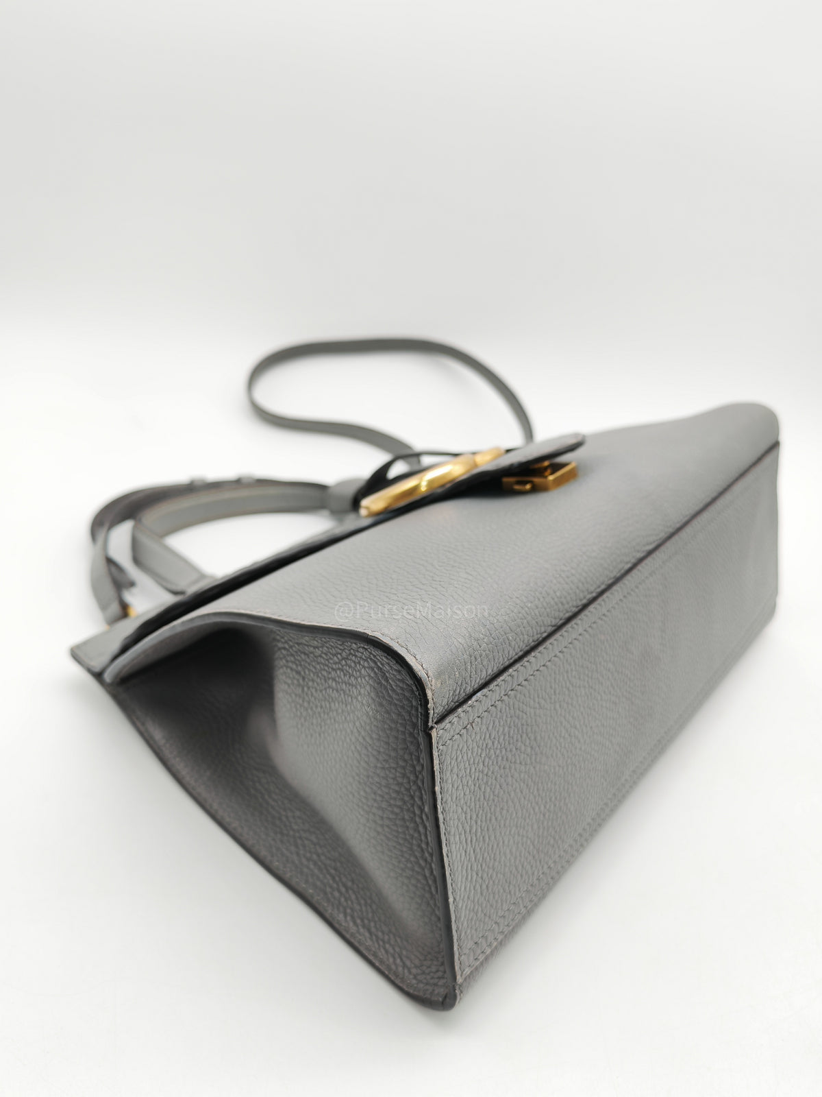 Gucci GG Marmont Top Handle Bag in Gray Cellarius Calfskin Leather and Gold Hardware | Purse Maison Luxury Bags Shop