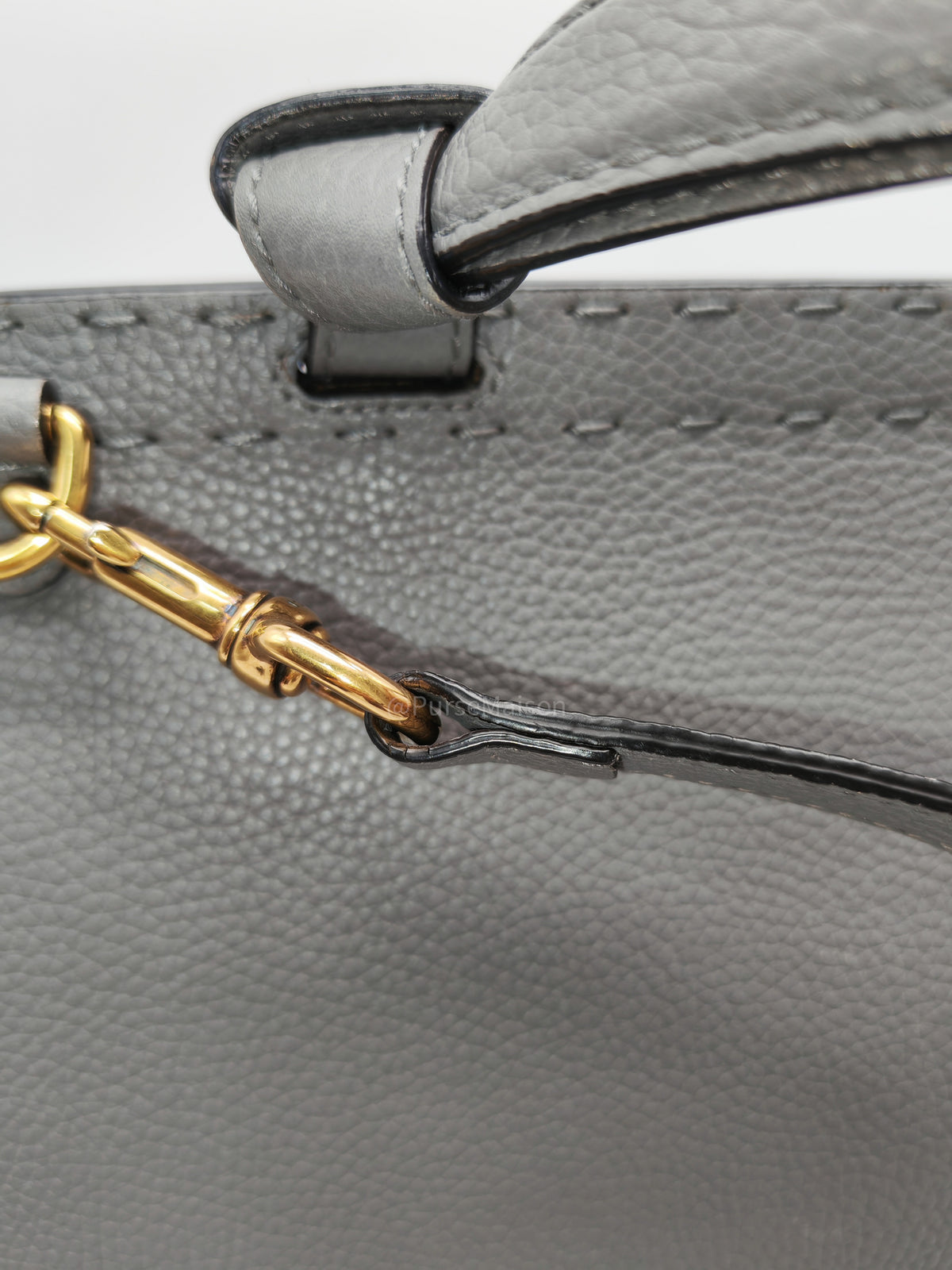 Gucci GG Marmont Top Handle Bag in Gray Cellarius Calfskin Leather and Gold Hardware | Purse Maison Luxury Bags Shop