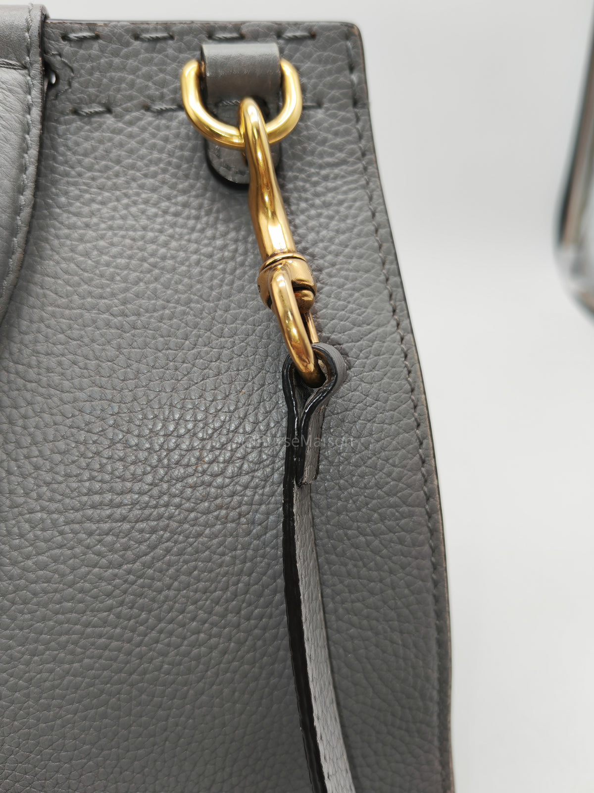 Gucci GG Marmont Top Handle Bag in Gray Cellarius Calfskin Leather and Gold Hardware | Purse Maison Luxury Bags Shop