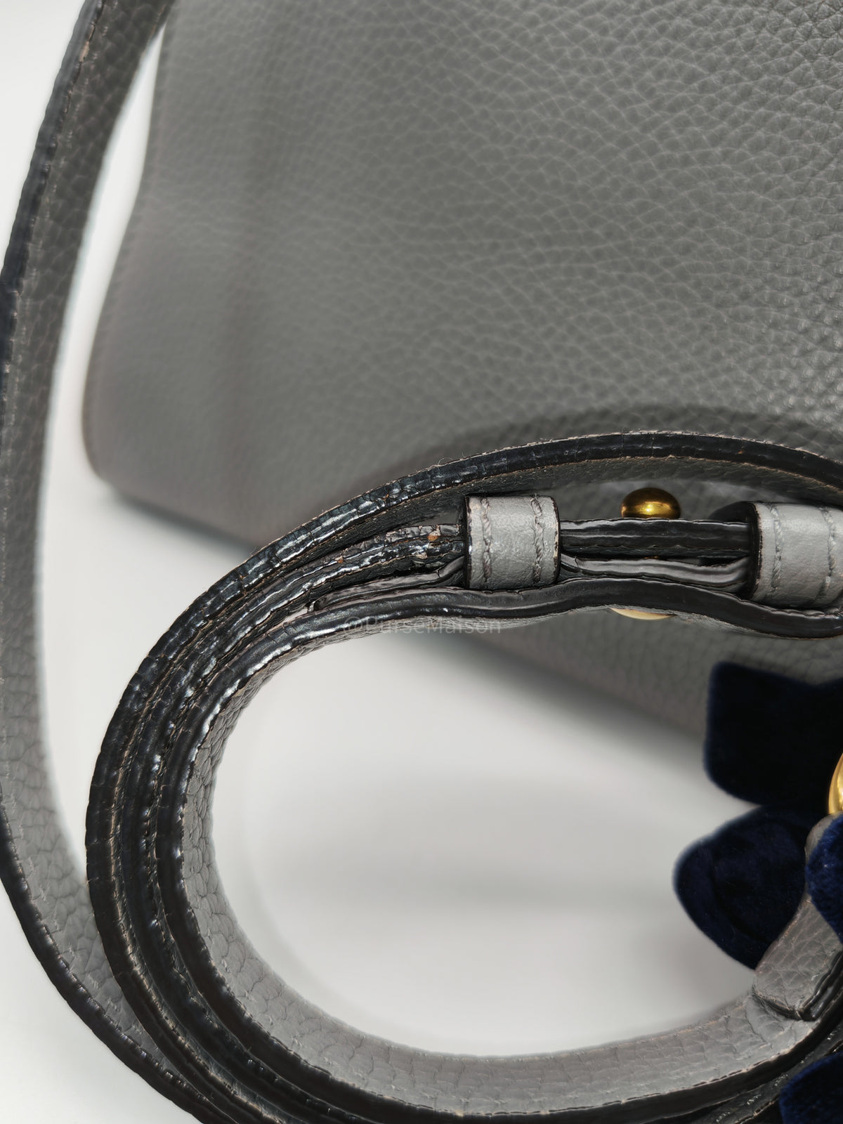 Gucci GG Marmont Top Handle Bag in Gray Cellarius Calfskin Leather and Gold Hardware | Purse Maison Luxury Bags Shop