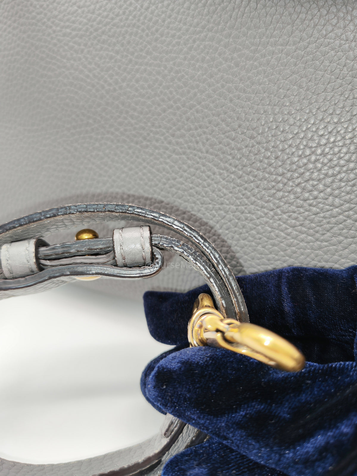 Gucci GG Marmont Top Handle Bag in Gray Cellarius Calfskin Leather and Gold Hardware | Purse Maison Luxury Bags Shop