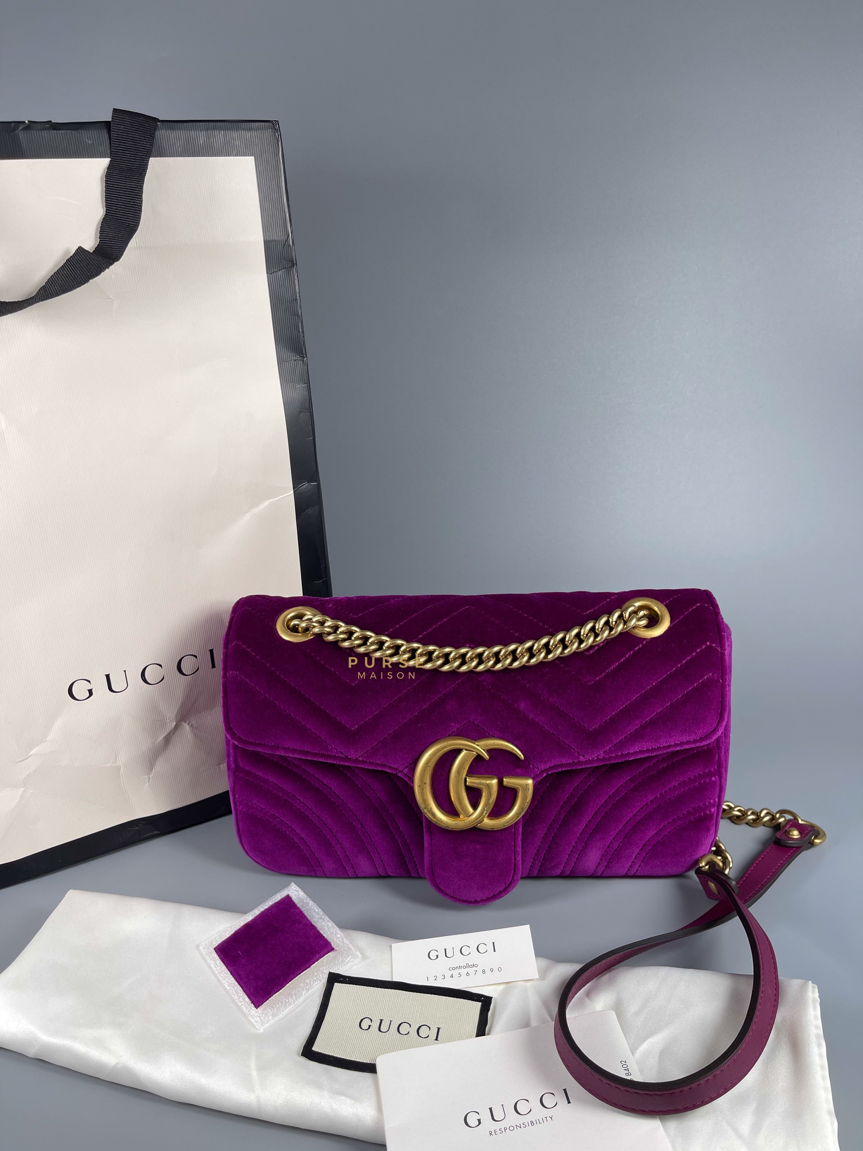 Gucci GG Marmont Velvet Matelasse Small Bag | Purse Maison Luxury Bags Shop