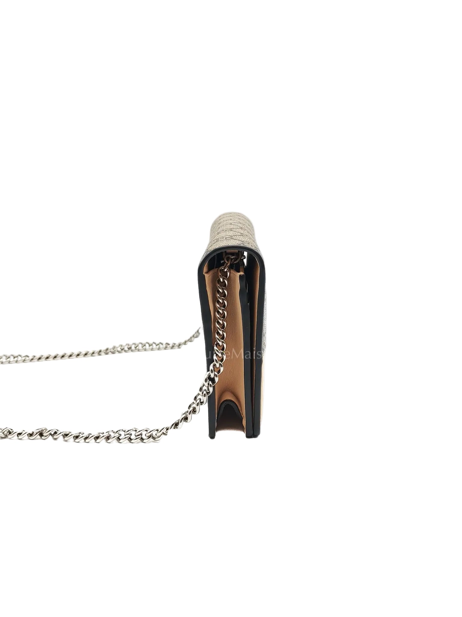 Gucci GG Marmont Wallet on Chain in Beige Leather GG Supreme Canvas | Purse Maison Luxury Bags Shop