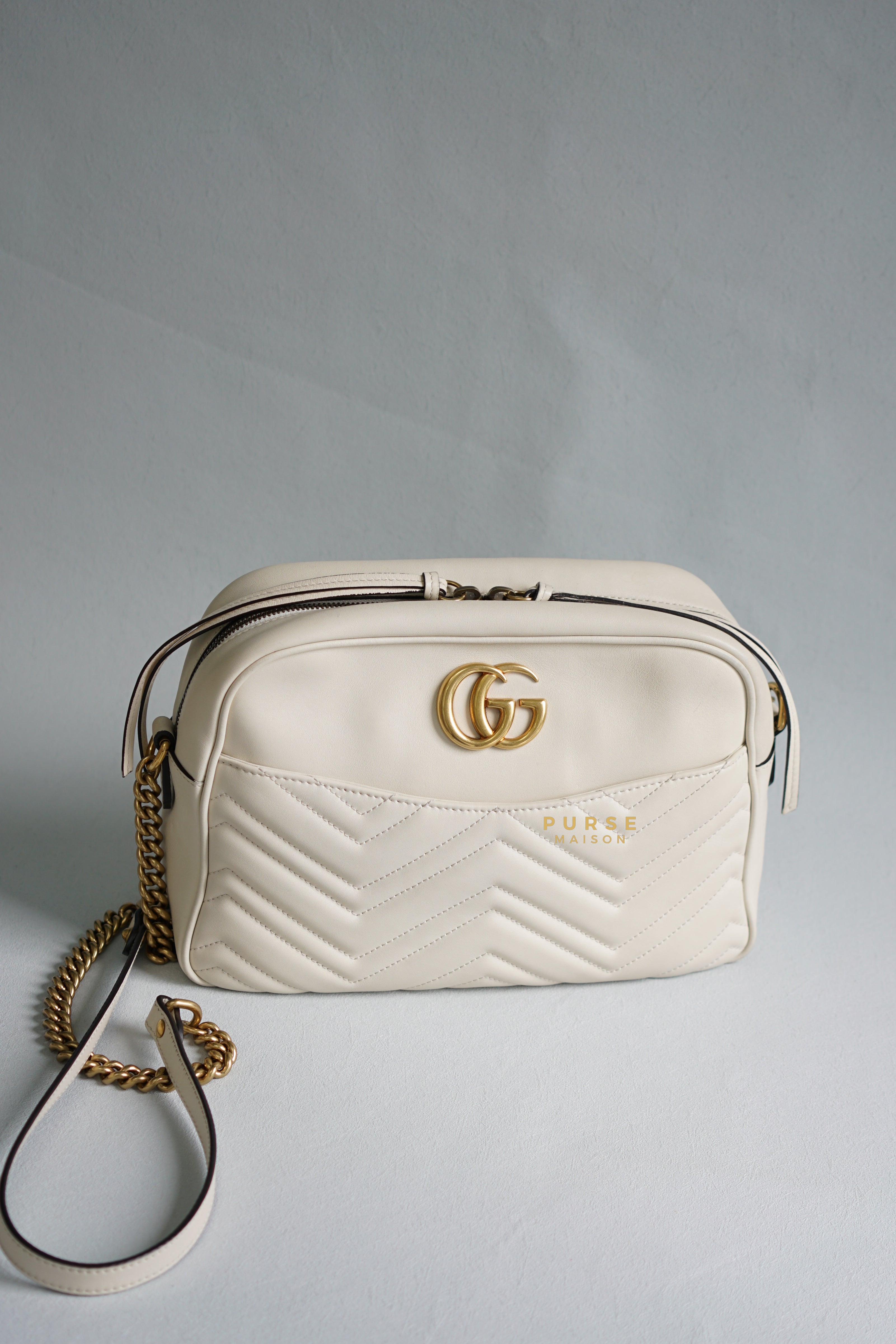 Gucci GG Marmont White Camera Medium Bag | Purse Maison Luxury Bags Shop