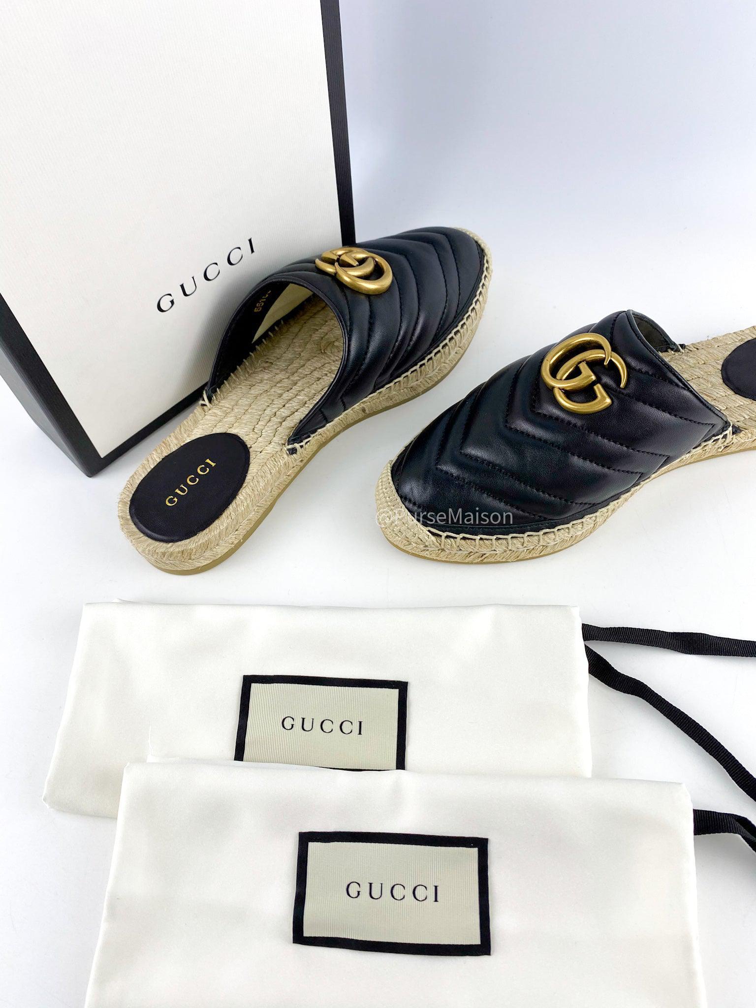 Gucci GG Slip On Mule Marmont Black (Size 37.5 EU, 24.5cm)