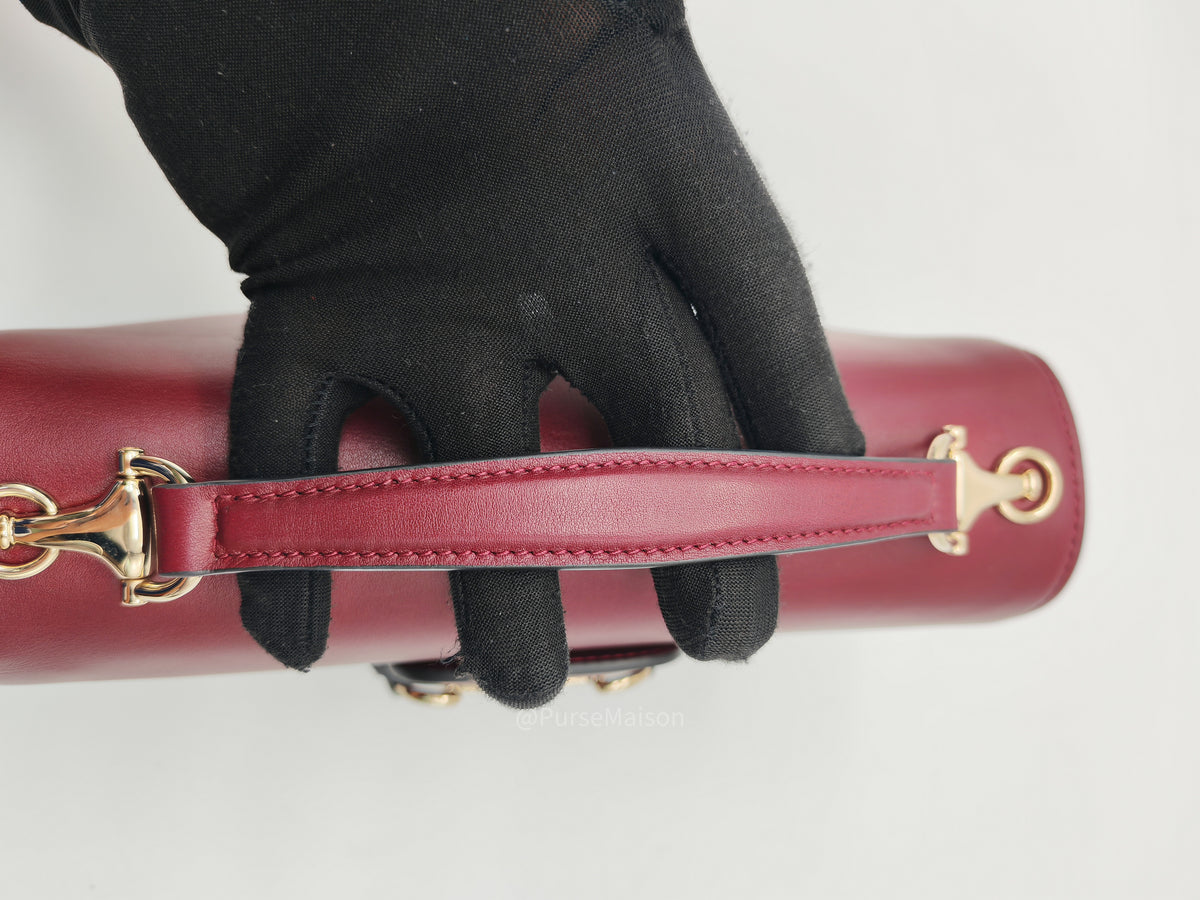 Gucci Horsebit 1955 East West Shoulder Bag in Rosso Ancora Calfskin Leather and Light Gold Hardware | Purse Maison Luxury Bags Shop