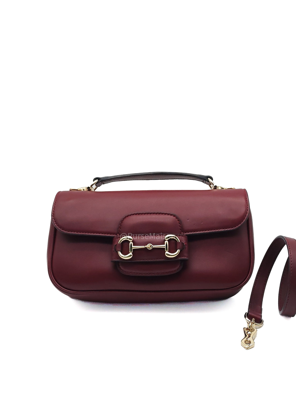 Gucci Horsebit 1955 East West Shoulder Bag in Rosso Ancora Calfskin Leather and Light Gold Hardware | Purse Maison Luxury Bags Shop