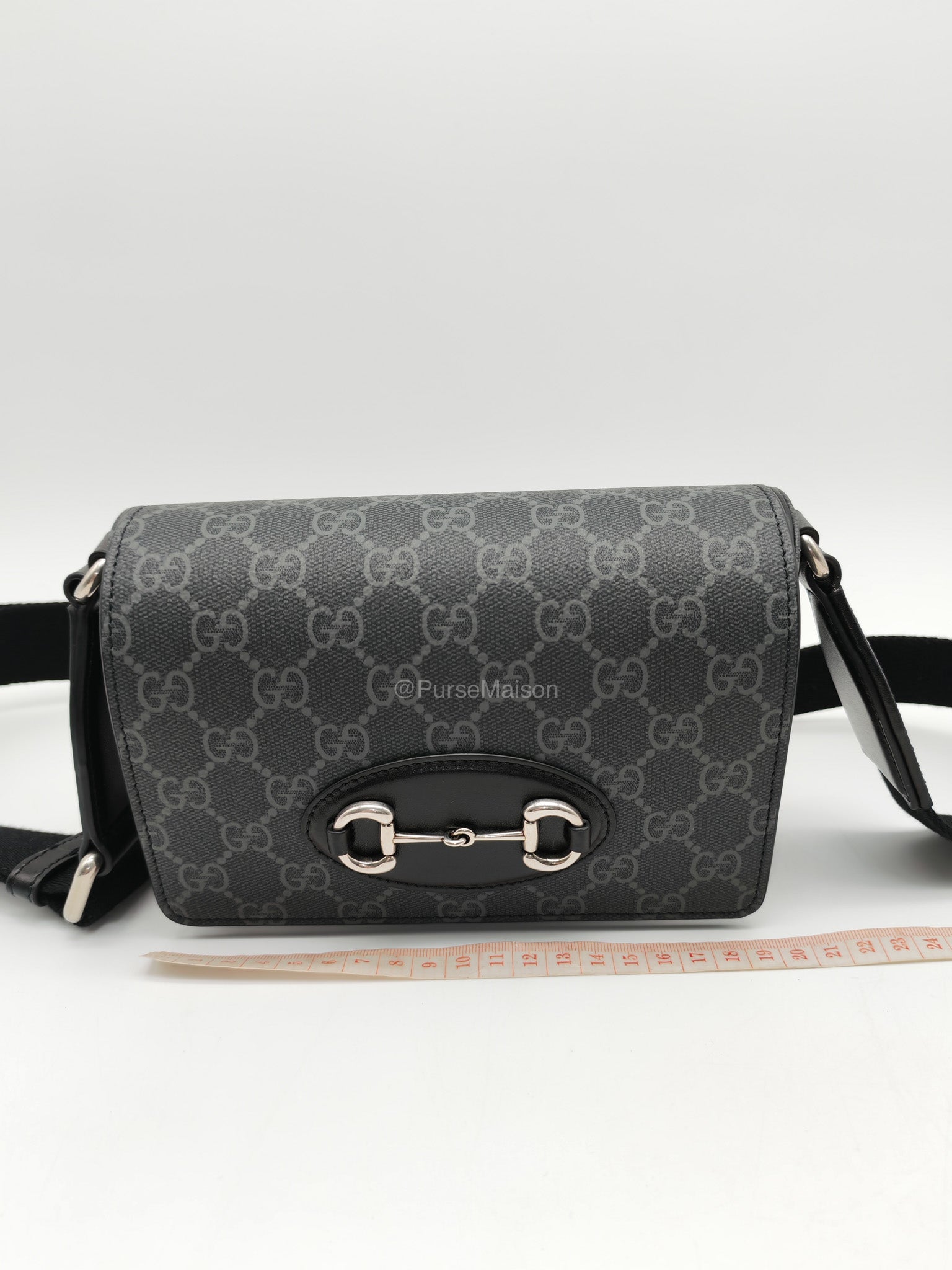 Gucci Horsebit 1955 Mini Shoulder Bag in Black GG Supreme Coated Canvas | Purse Maison Luxury Bags Shop
