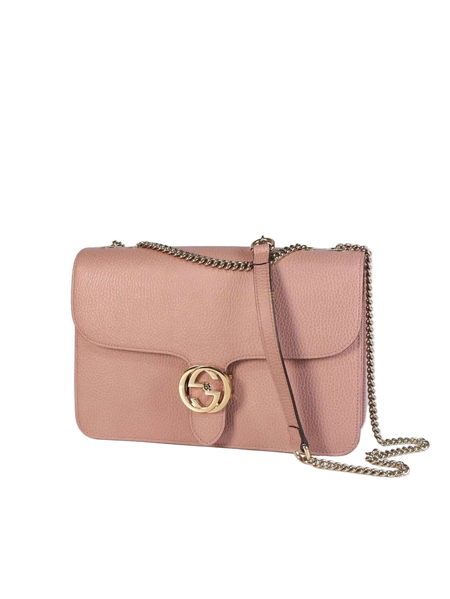 Interlocking G Medium in Pink Grained Calfskin Leather Chain Strap Bag | Purse Maison Luxury Bags Shop