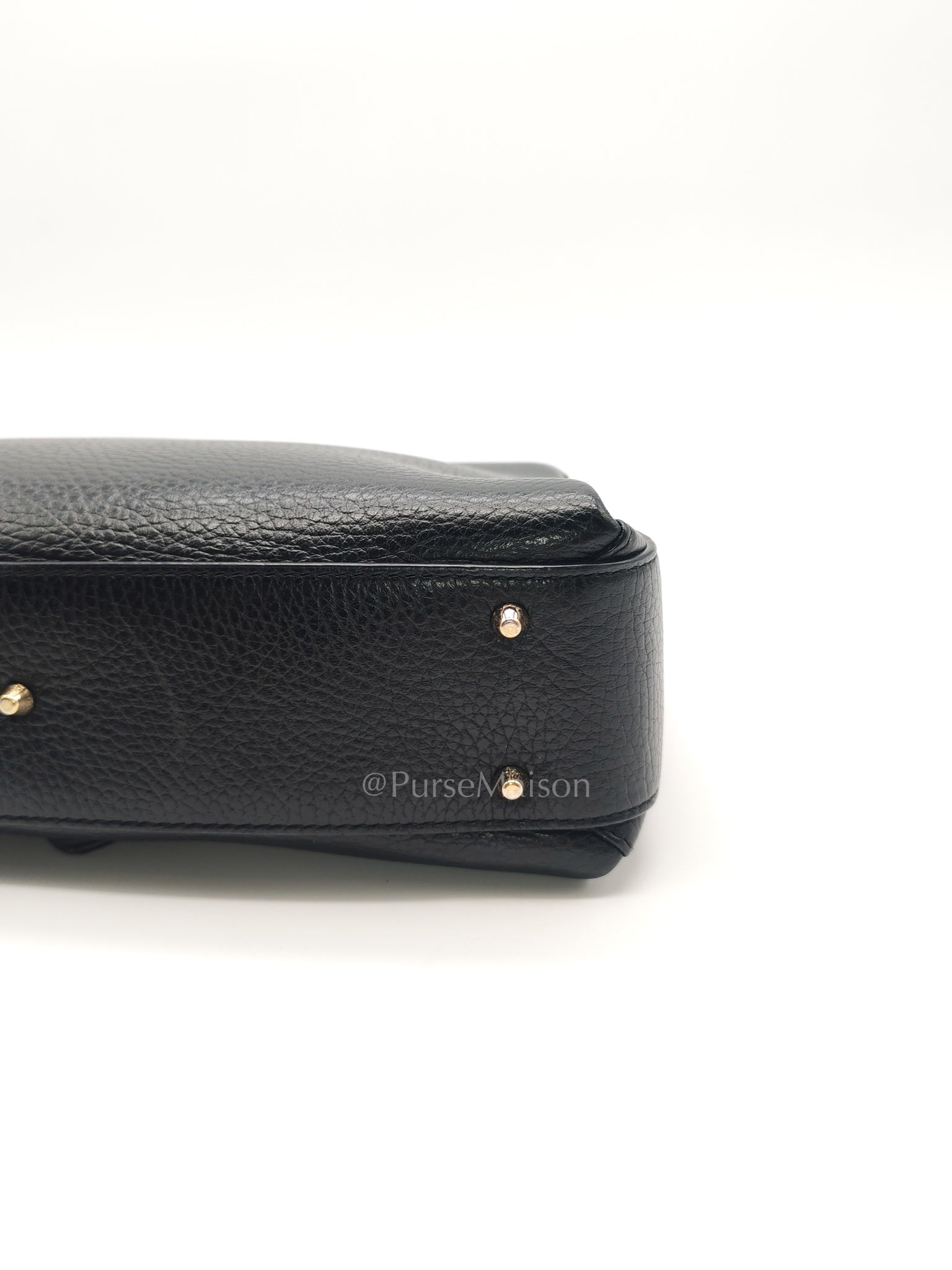 Gucci Interlocking Top Handle Shoulder Bag Black Pebbled Leather in Gold Hardware | Purse Maison Luxury Bags Shop